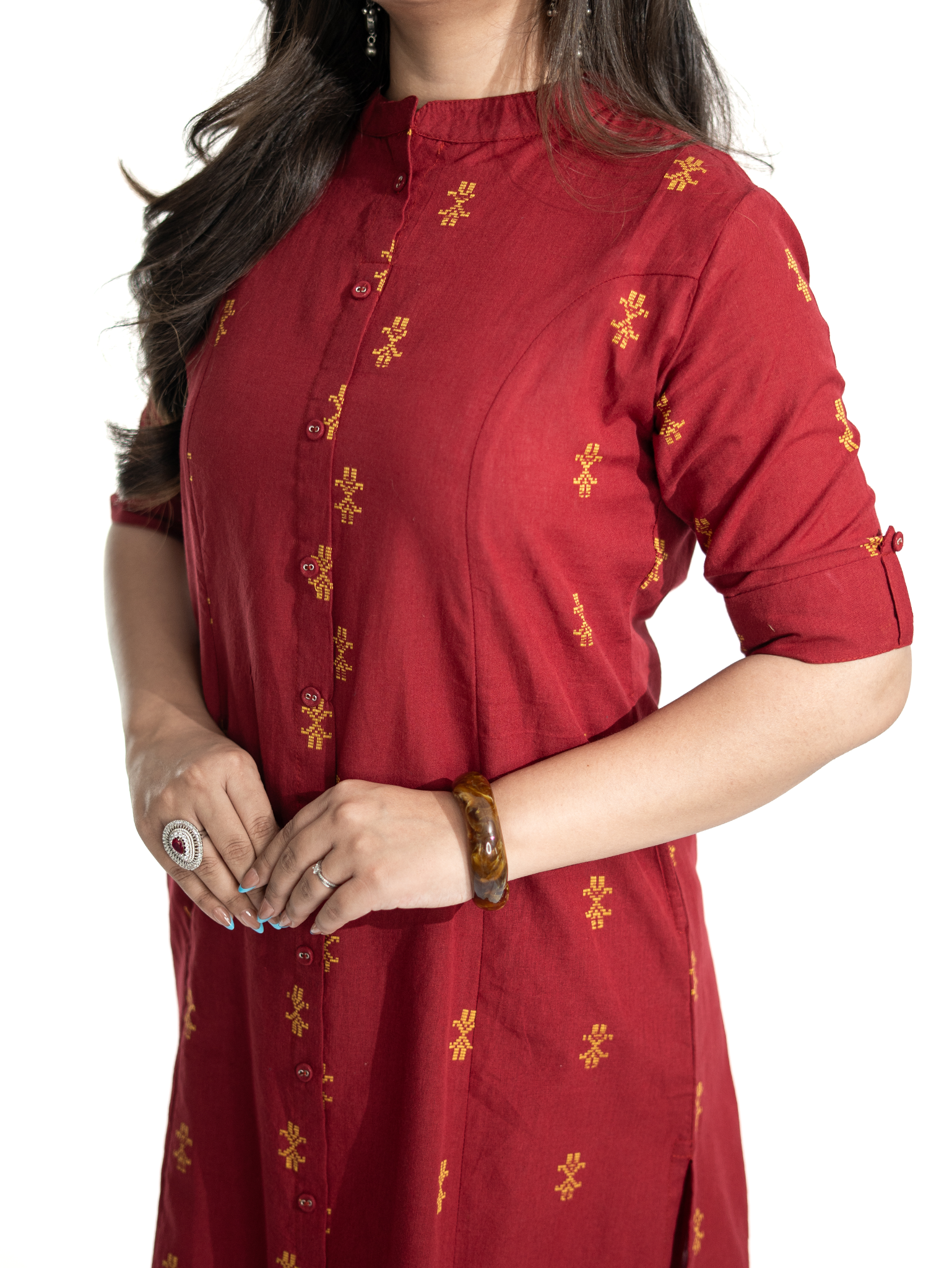 Dravya Maroon Handloom Cotton A-line Kurta Set