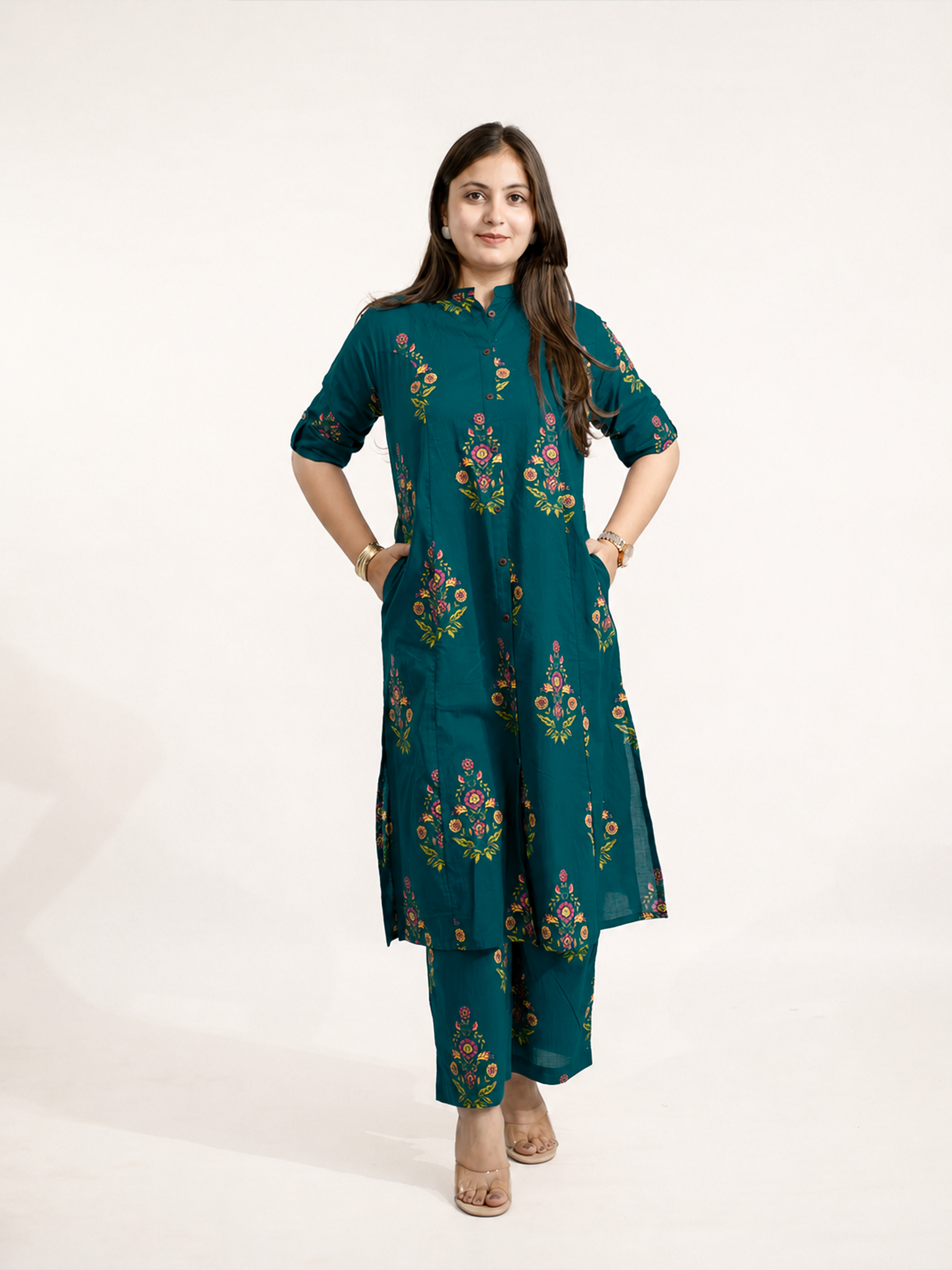 Liora Blue Floral A-line Cotton Kurta Set