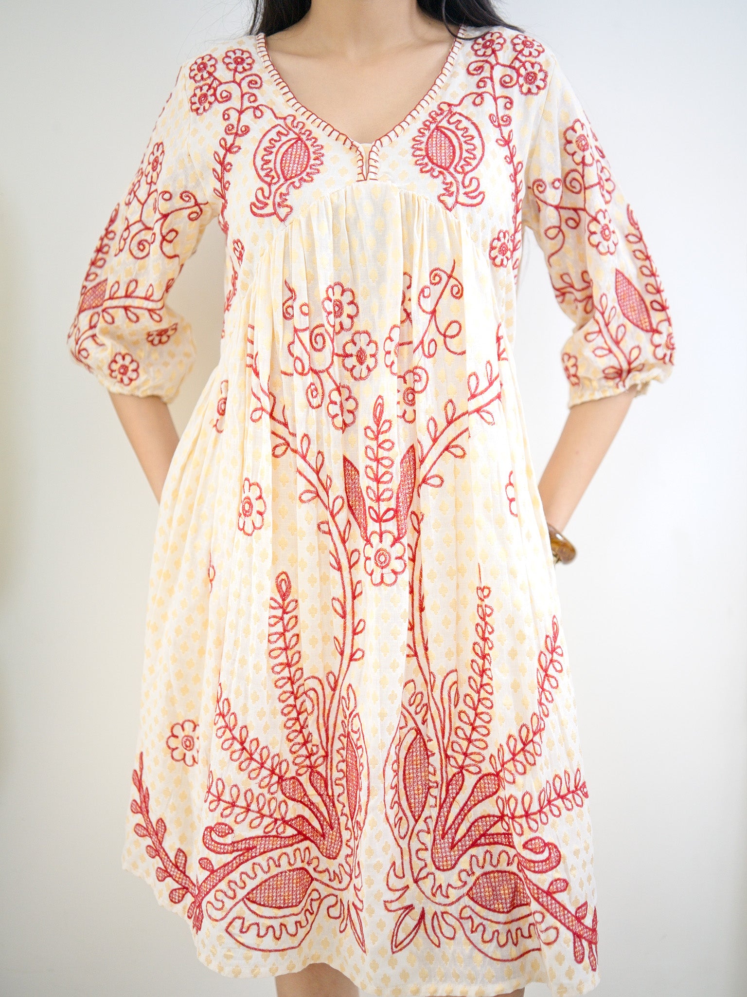 Grace Premium Cotton A-line Embroidered Short Dress