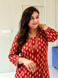 Fariha Maroon Ajrakh Cotton Casual Straight Kurta