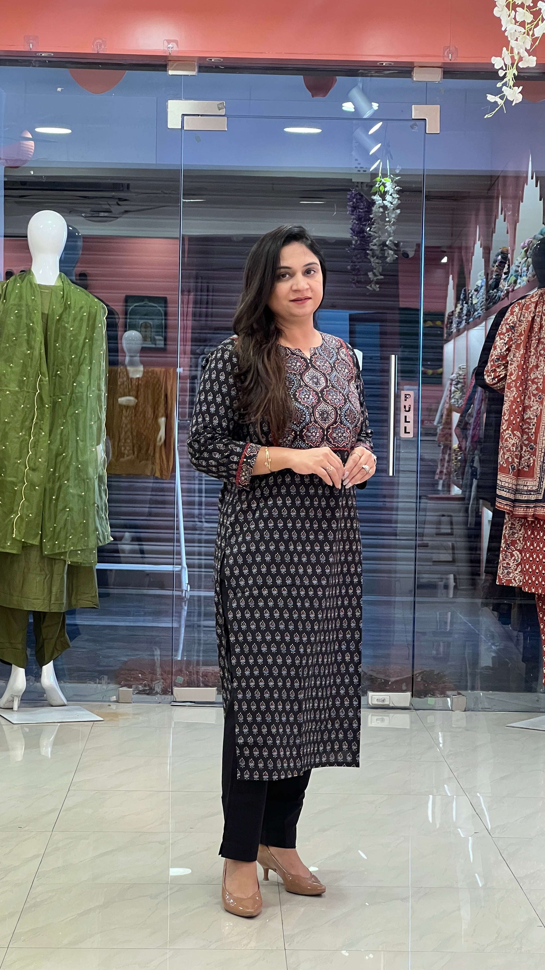 Black Ajrakh Cotton Casual Straight Kurta