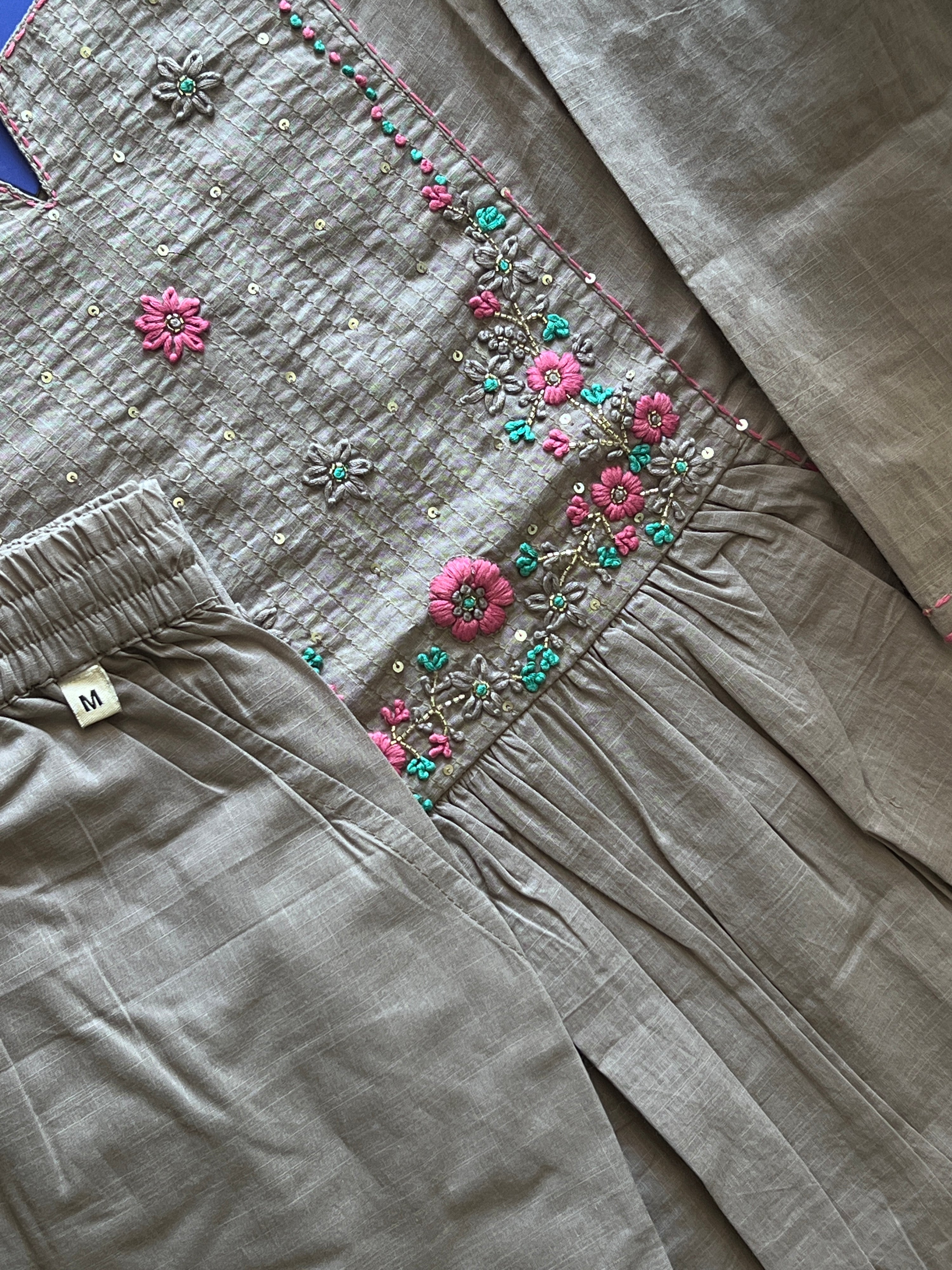 Lina Cotton HandEmbroidered A-line Pant Set