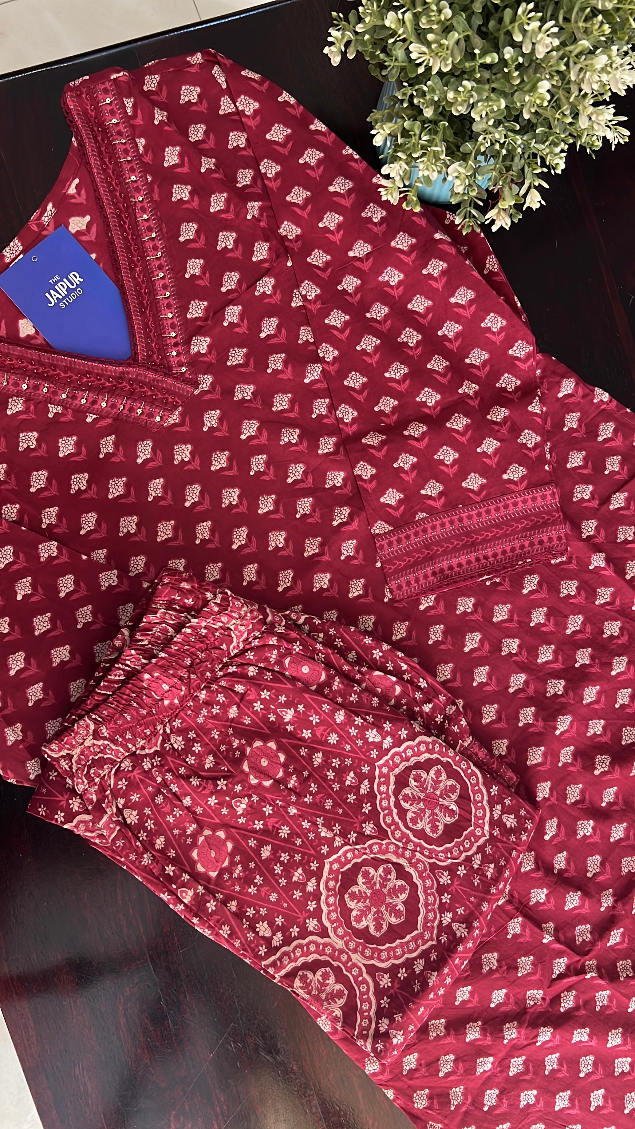 Divisha Ajrakh Cotton HandEmbroidered Pant set