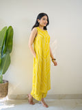 Yellow Rayon Geometric Print A-line Coord Set
