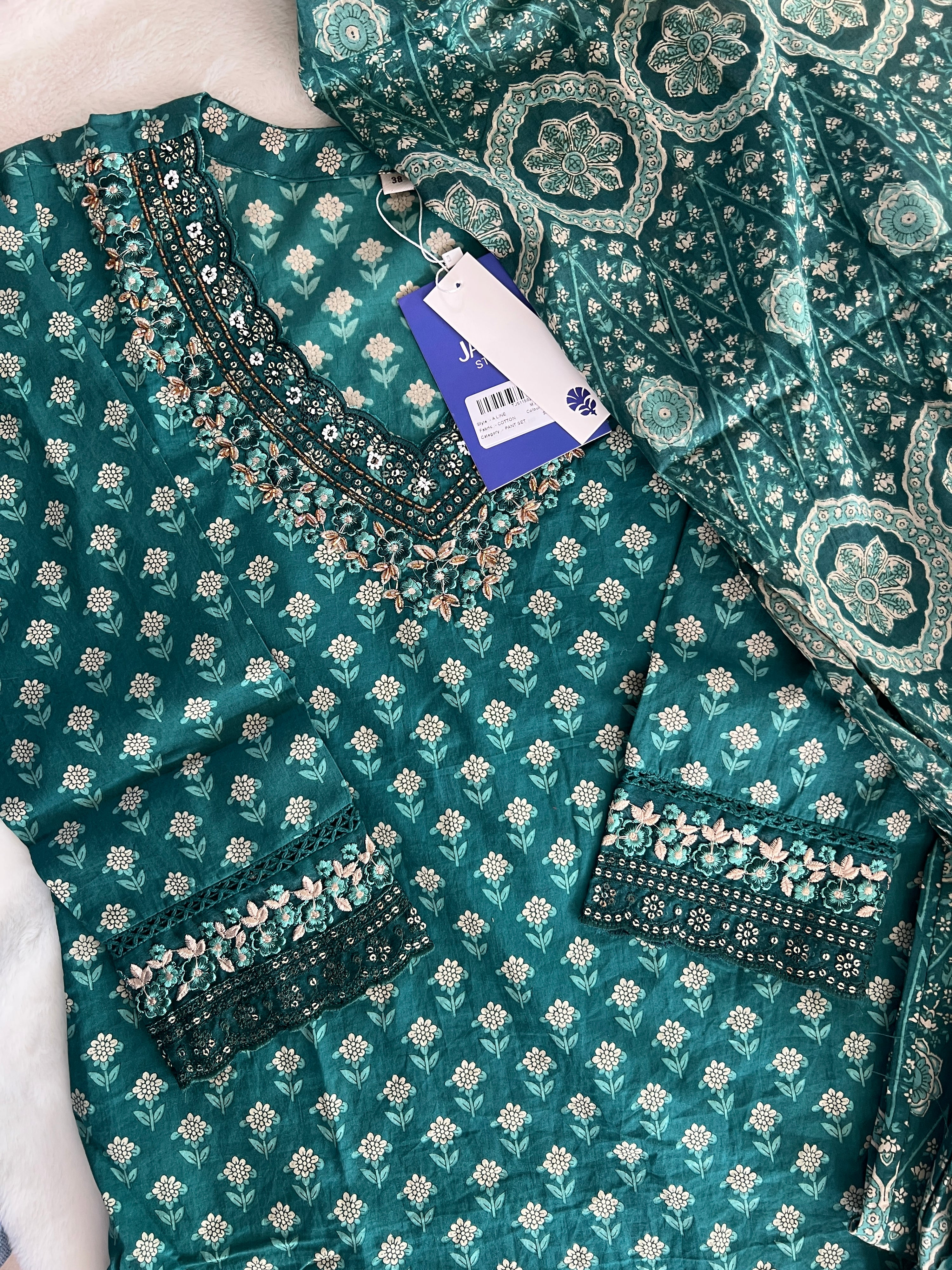 Dimpee Ajrakh Cotton HandEmbroidered Pant set