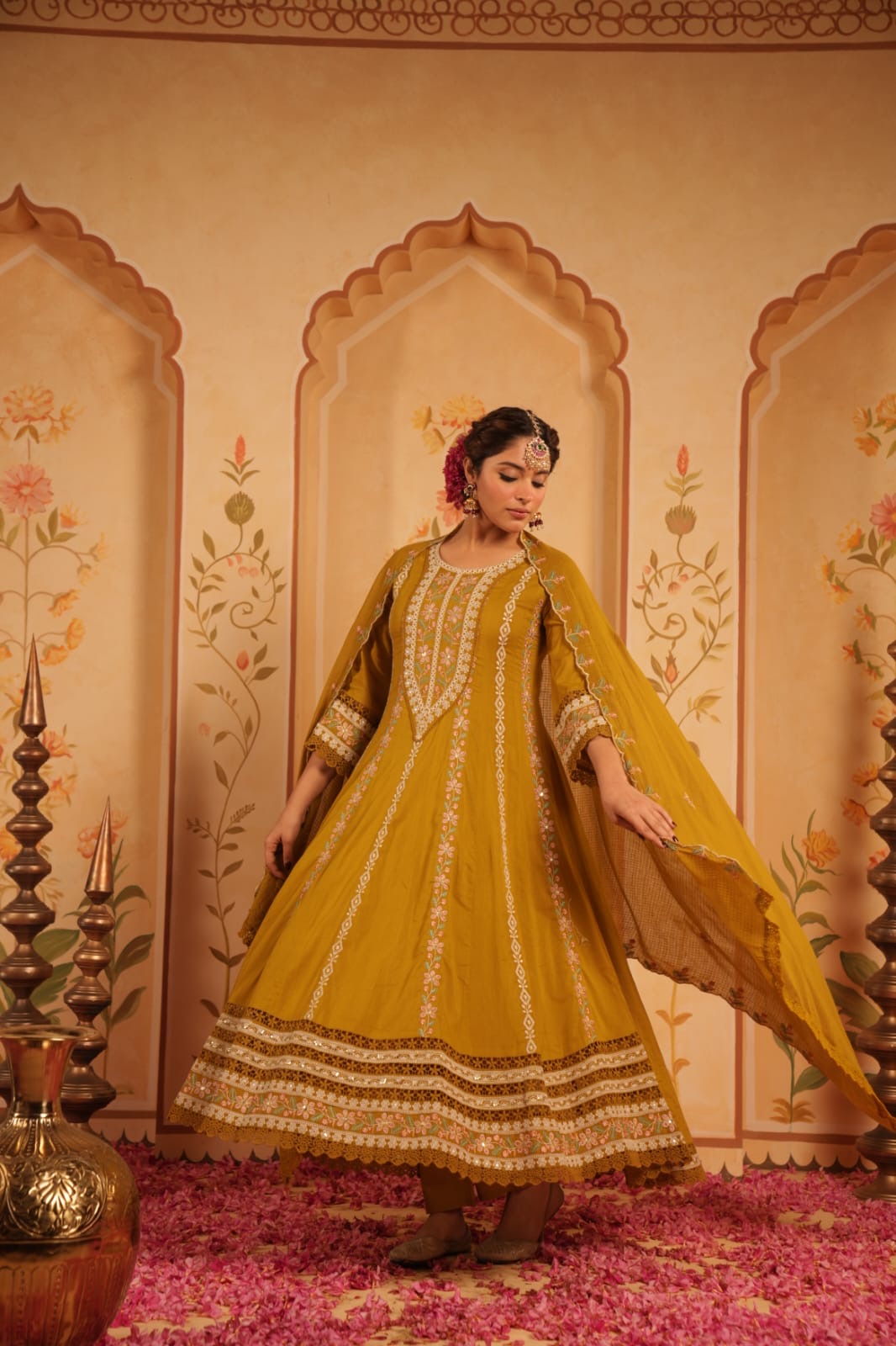 Siara Mul Cotton Embroidered Anarkali Set - The Jaipur Studio