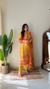Rahma Crepe HandEmbroidered Straight Pant Set Yellow - The Jaipur Studio