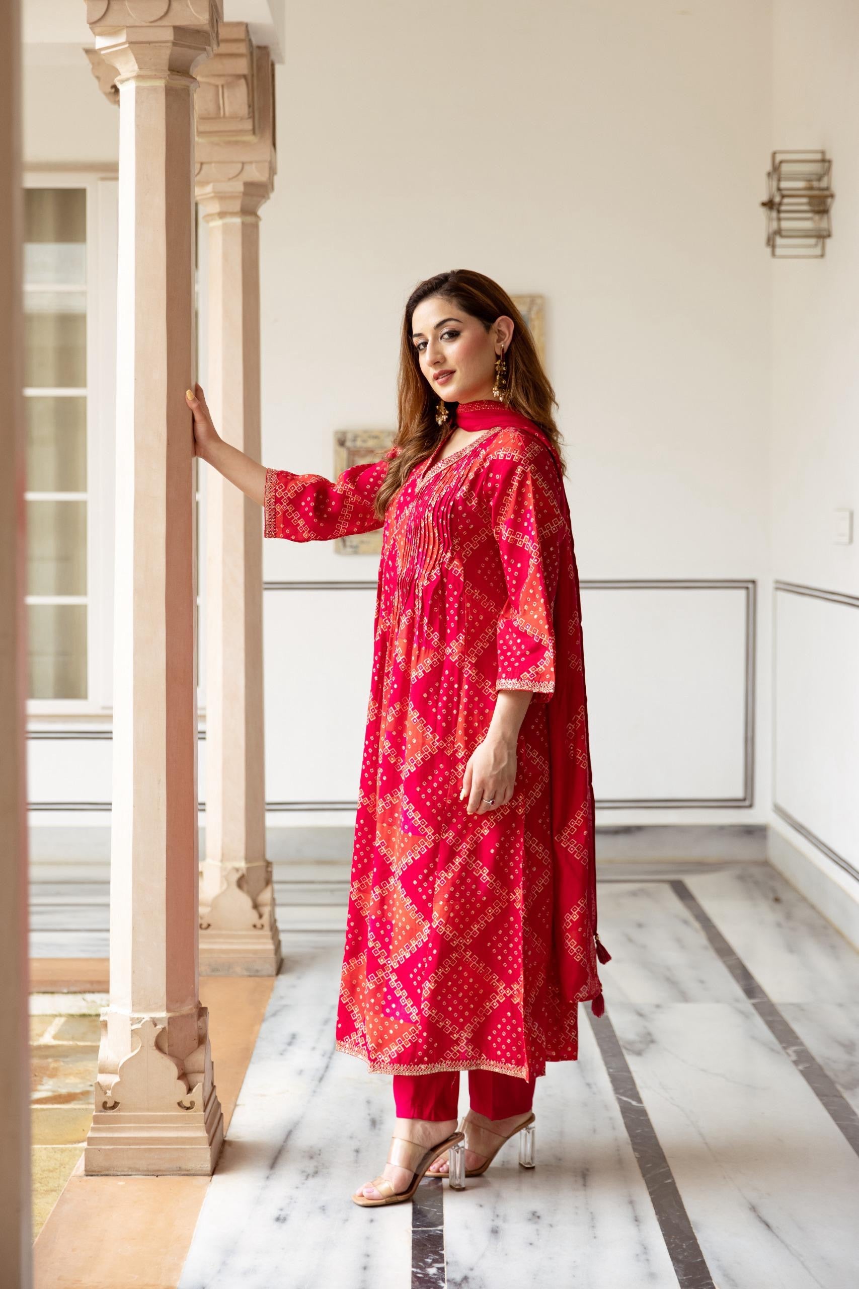 Noor Muslin Bandhani Embroidered Pant Set