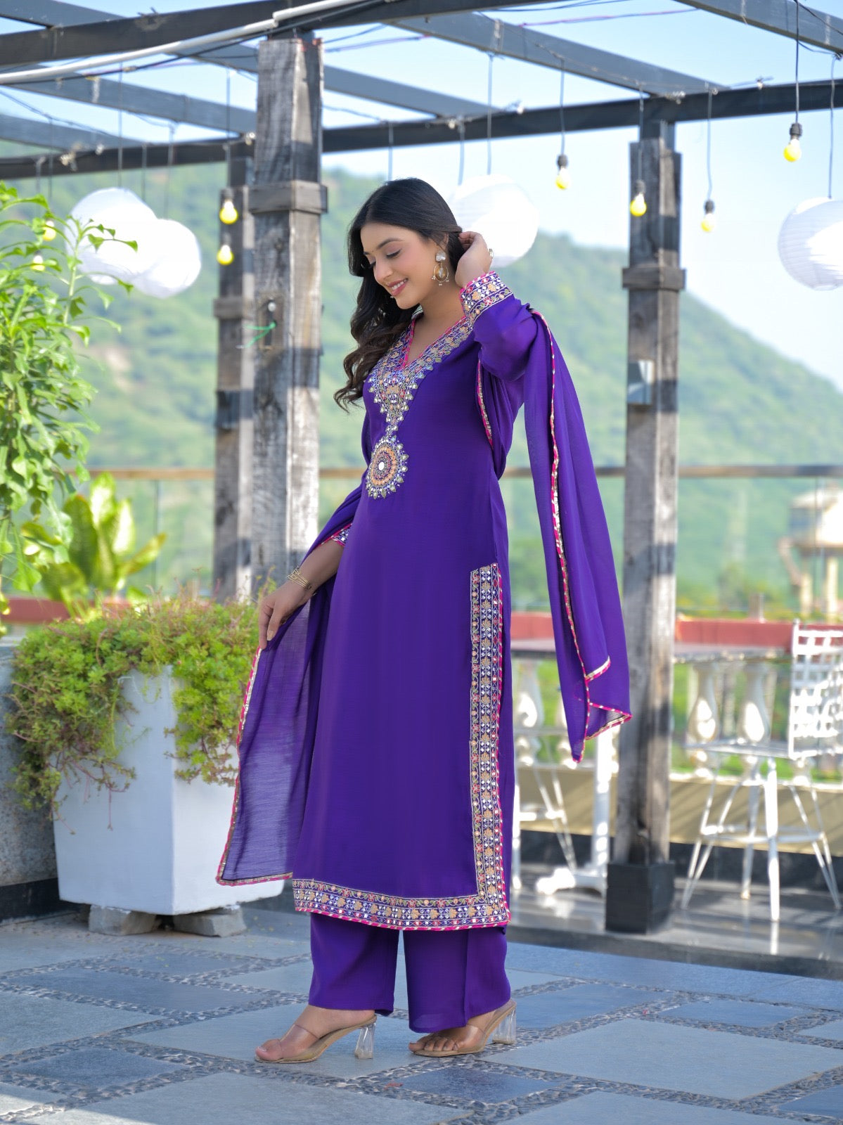 Illiana Mul Chanderi Embroidered Straight pant Set - The Jaipur Studio