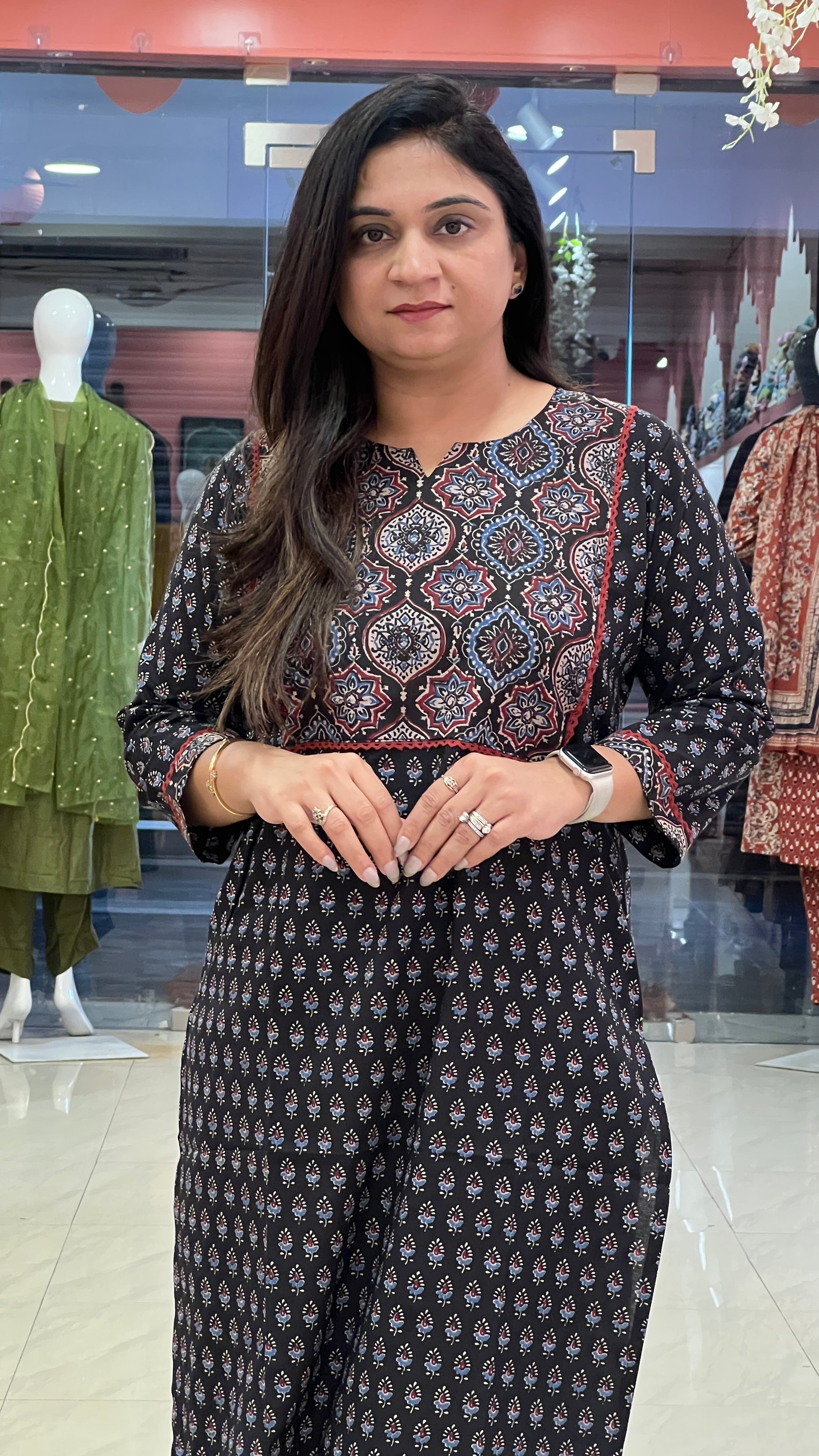 Black Ajrakh Cotton Casual Straight Kurta