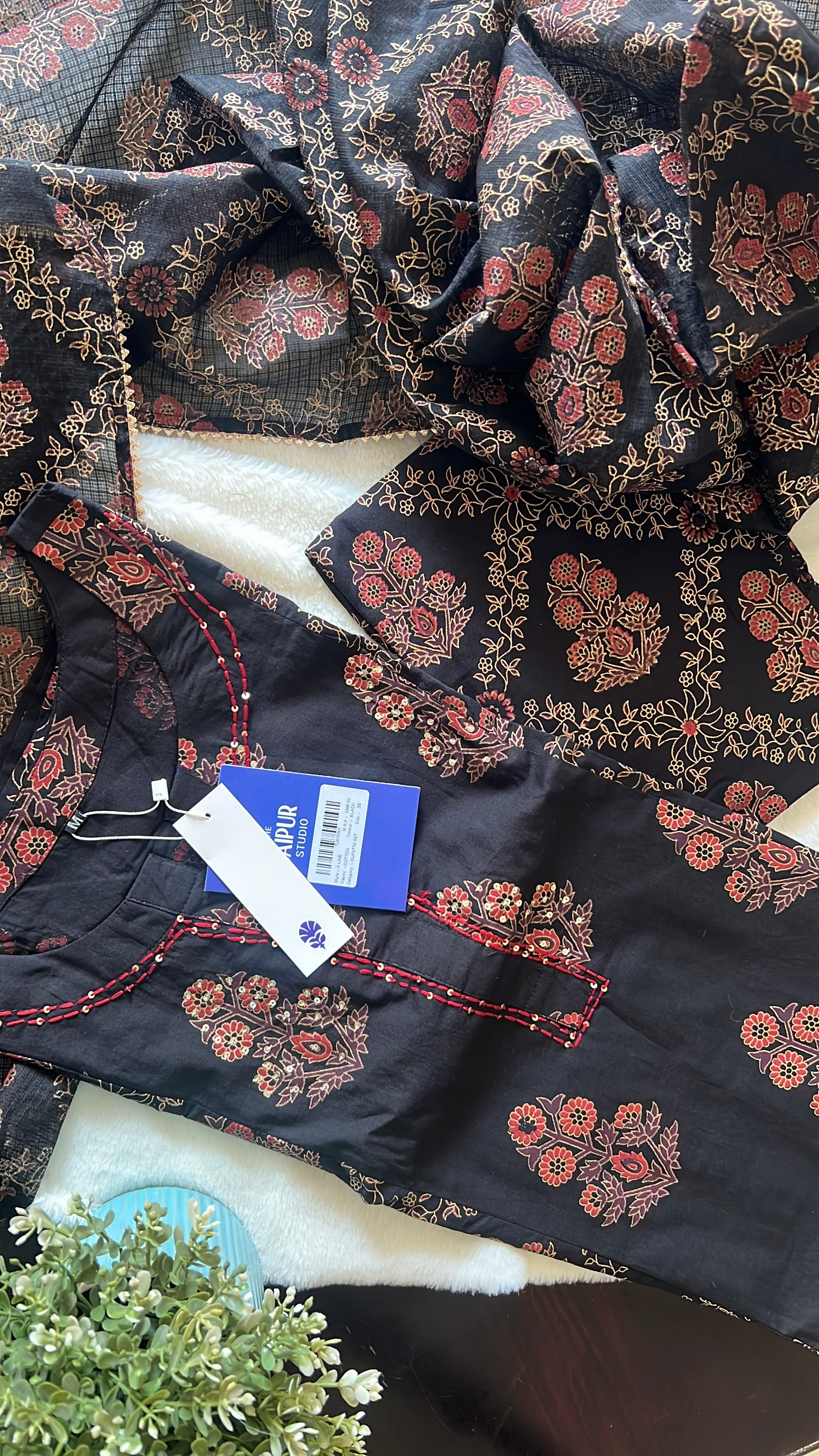Irya Cotton Handblock Embroidered Pant Set