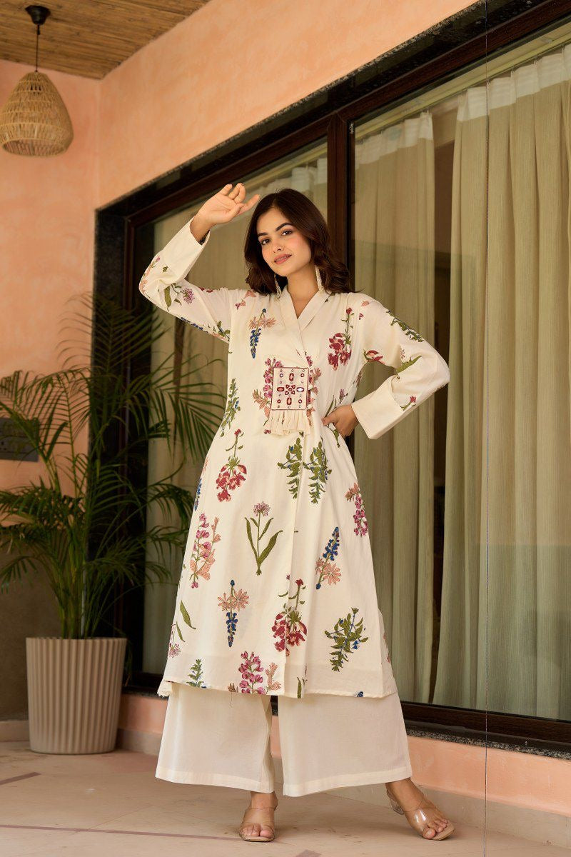 Zerina Cotton Angrakha Hand Detailed Cotton Pant Set