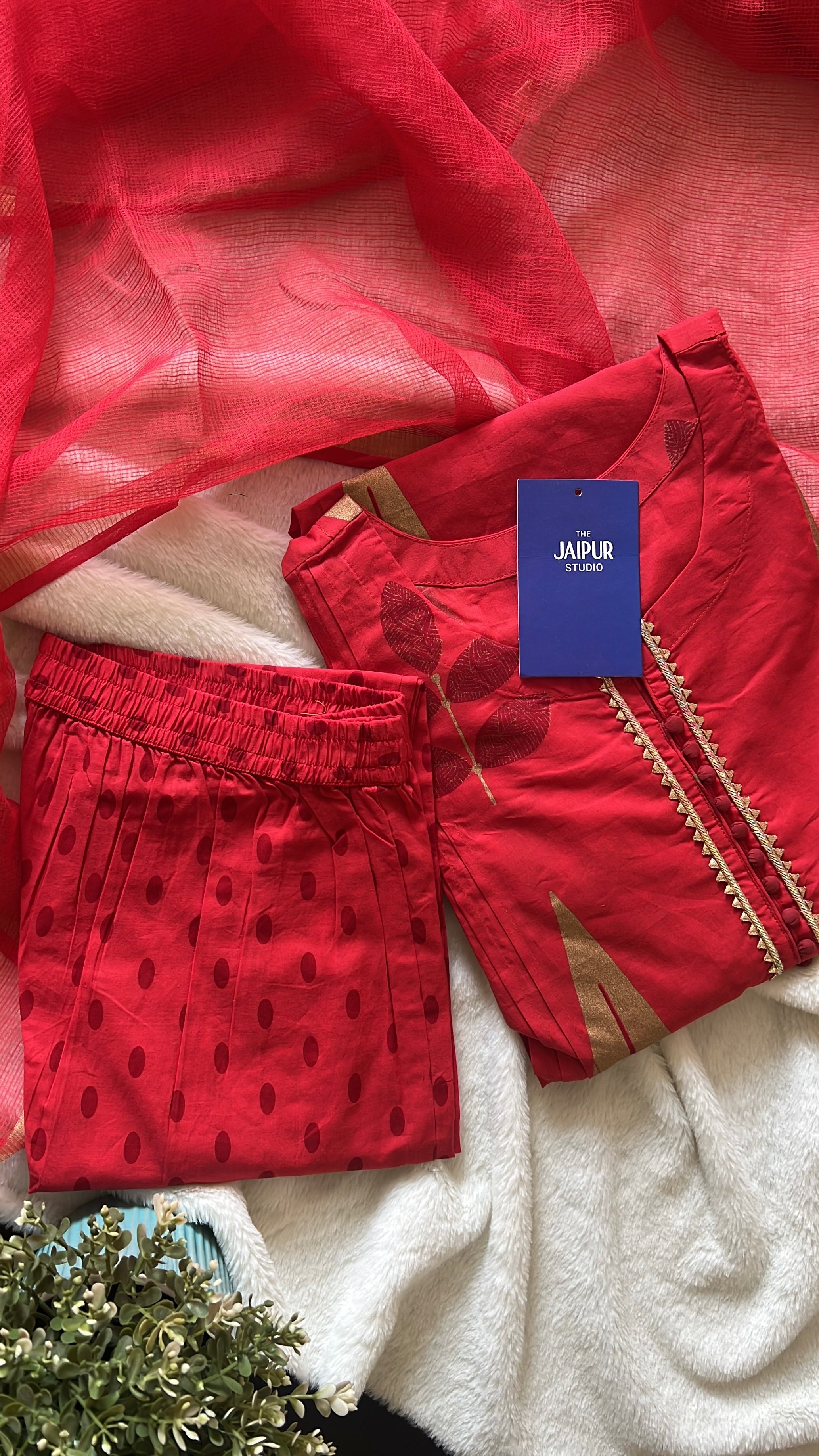 Erisha Cotton Handblock Embroidered Pant Set