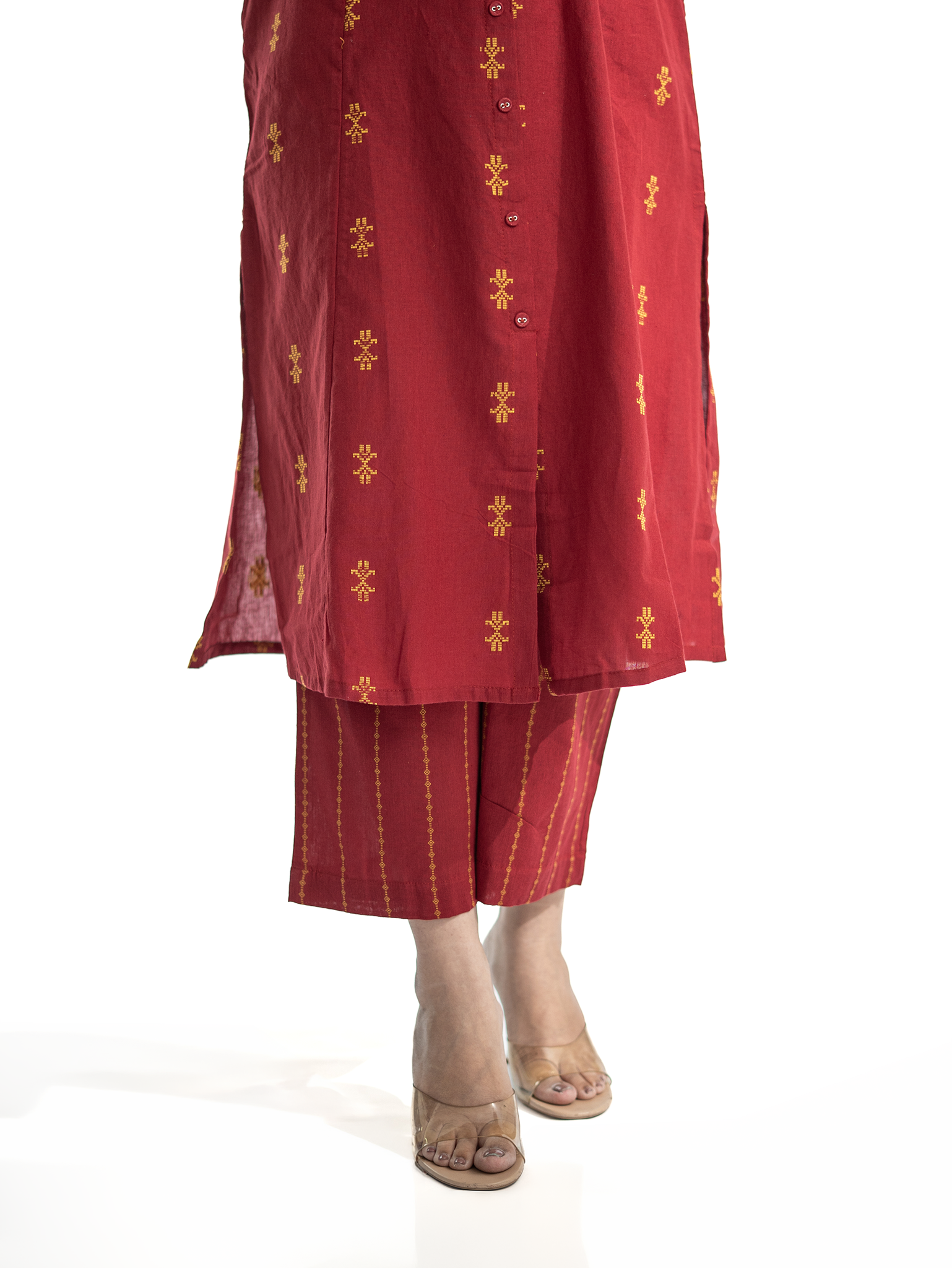 Dravya Maroon Handloom Cotton A-line Kurta Set