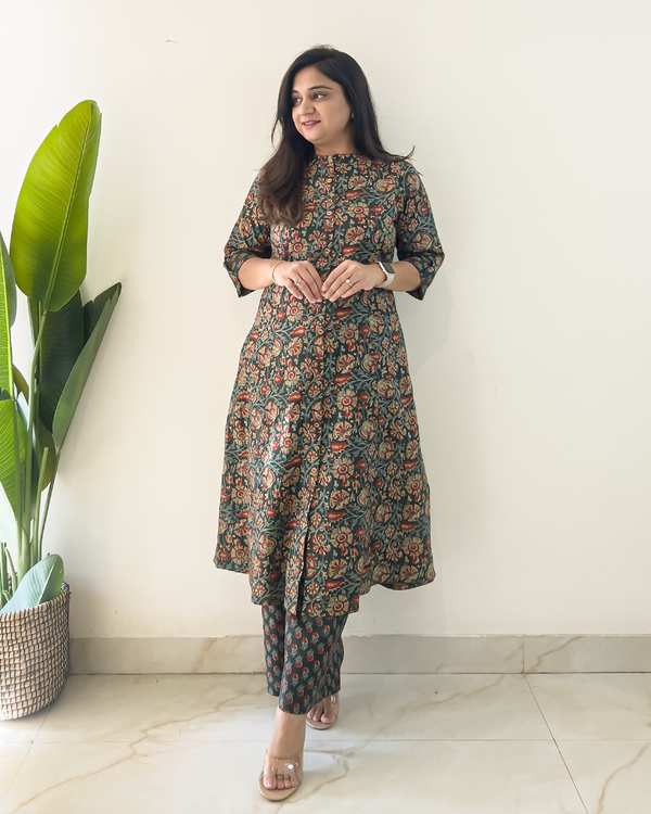 Prita Green Ajrakh A-line Cotton Coord Set
