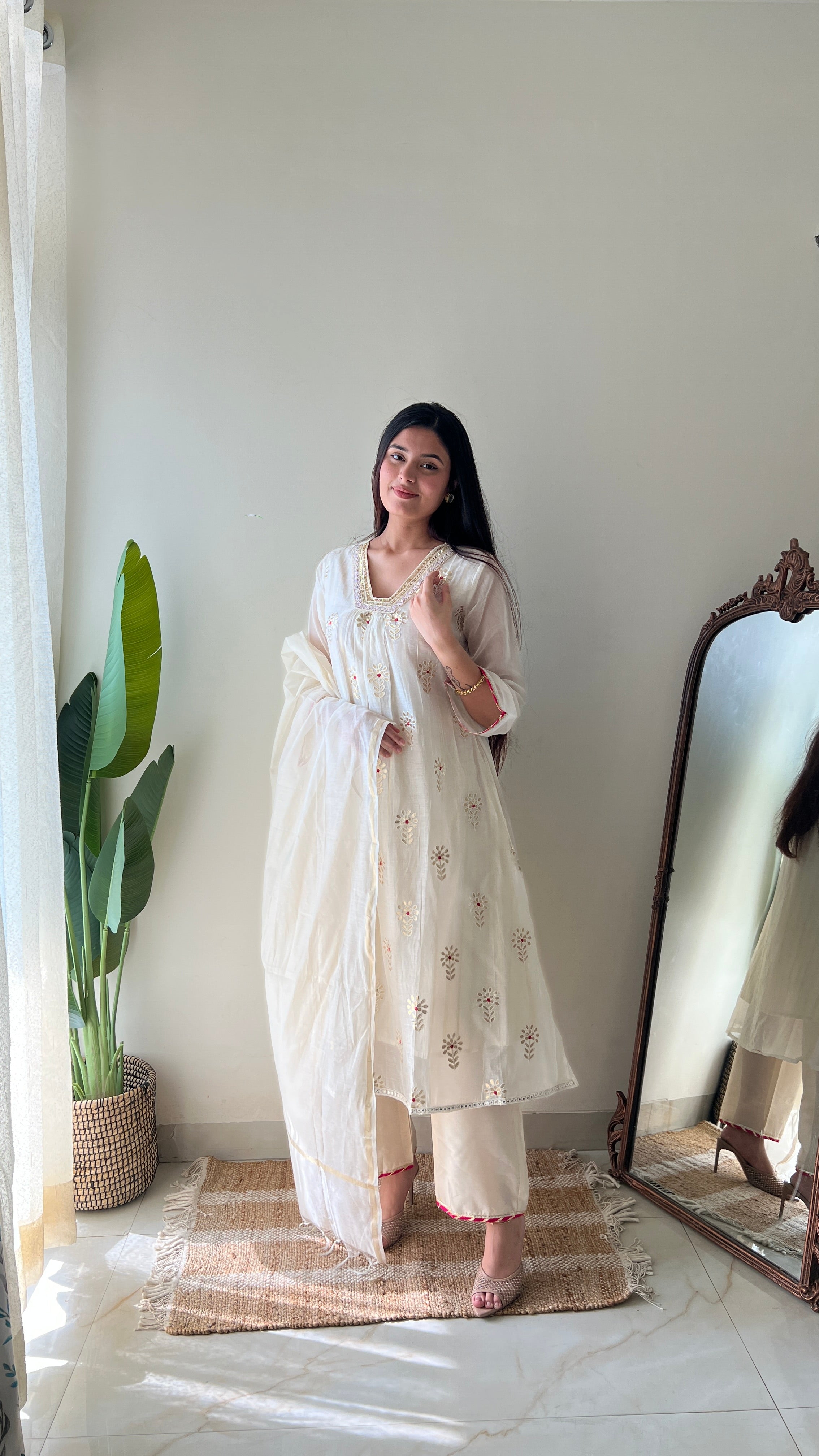 Aavya Mul Chanderi Embroidered A-line pant Set - The Jaipur Studio