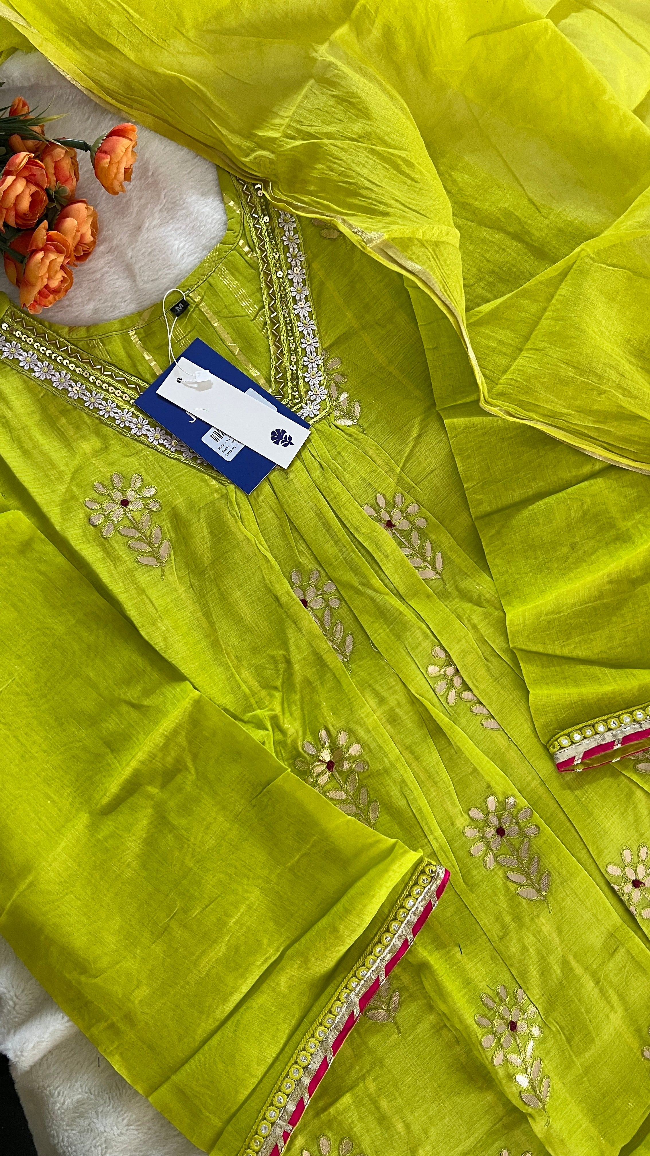 Aavya Mul Chanderi Embroidered A-line pant Set - The Jaipur Studio