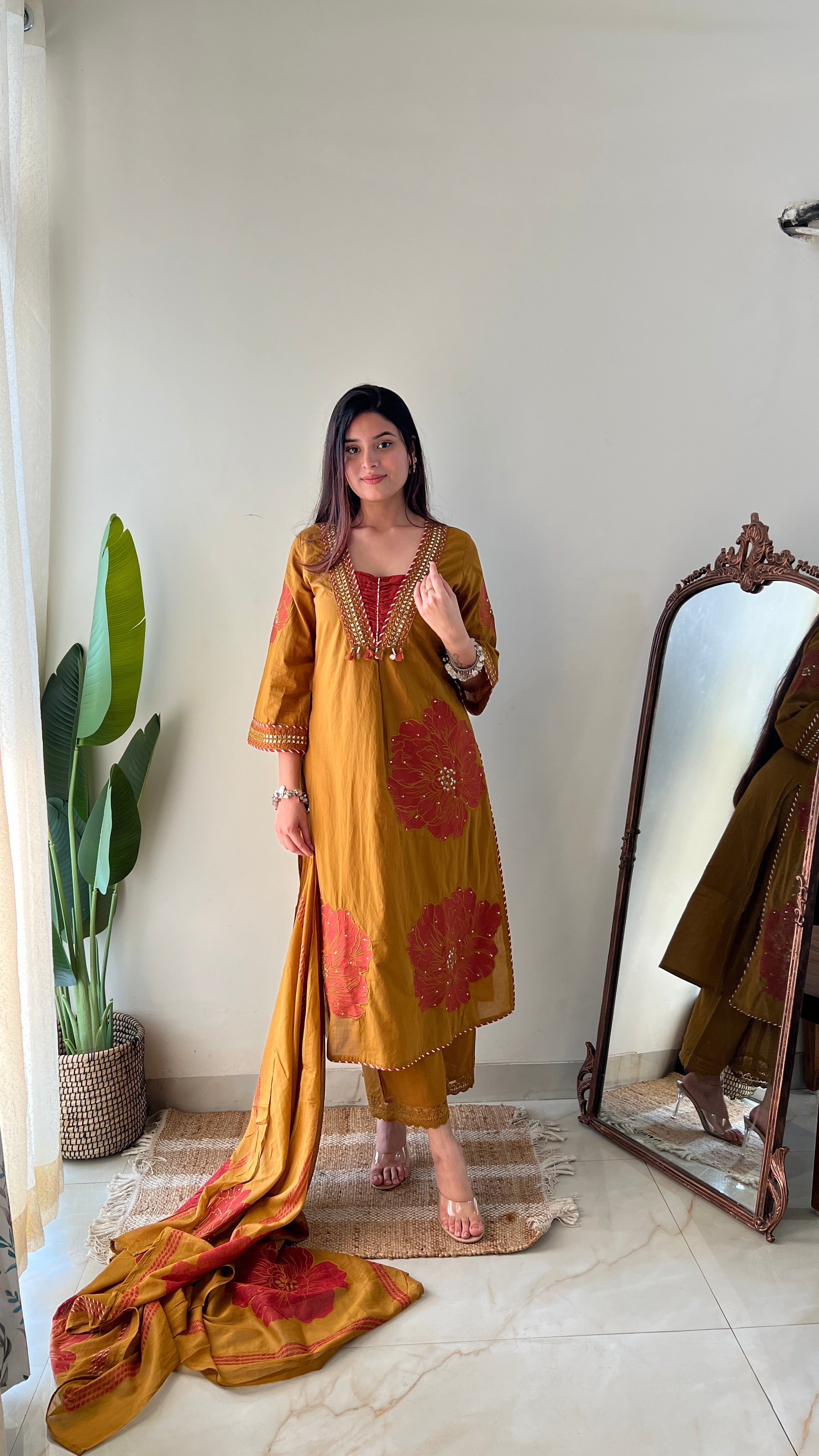 Moksha Embroidered Cotton A-line Plazo Set - The Jaipur Studio