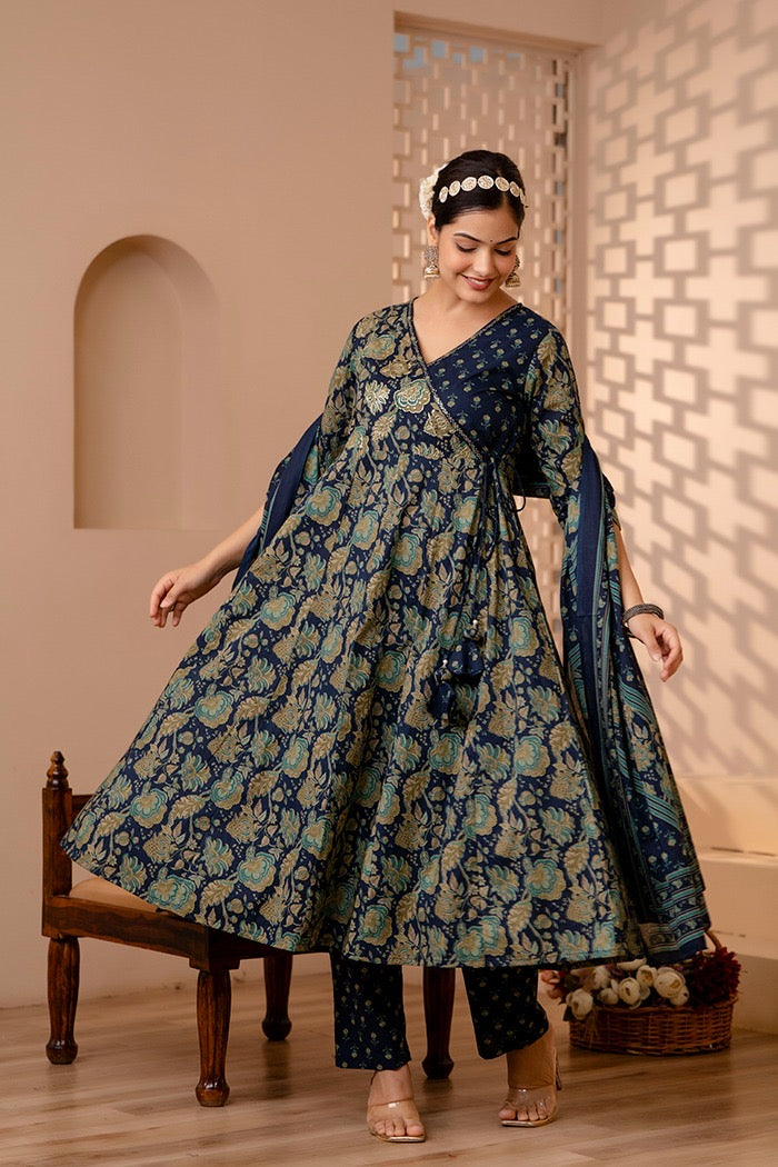 Angrakha Ajrakh Print Anarkali Pant Set