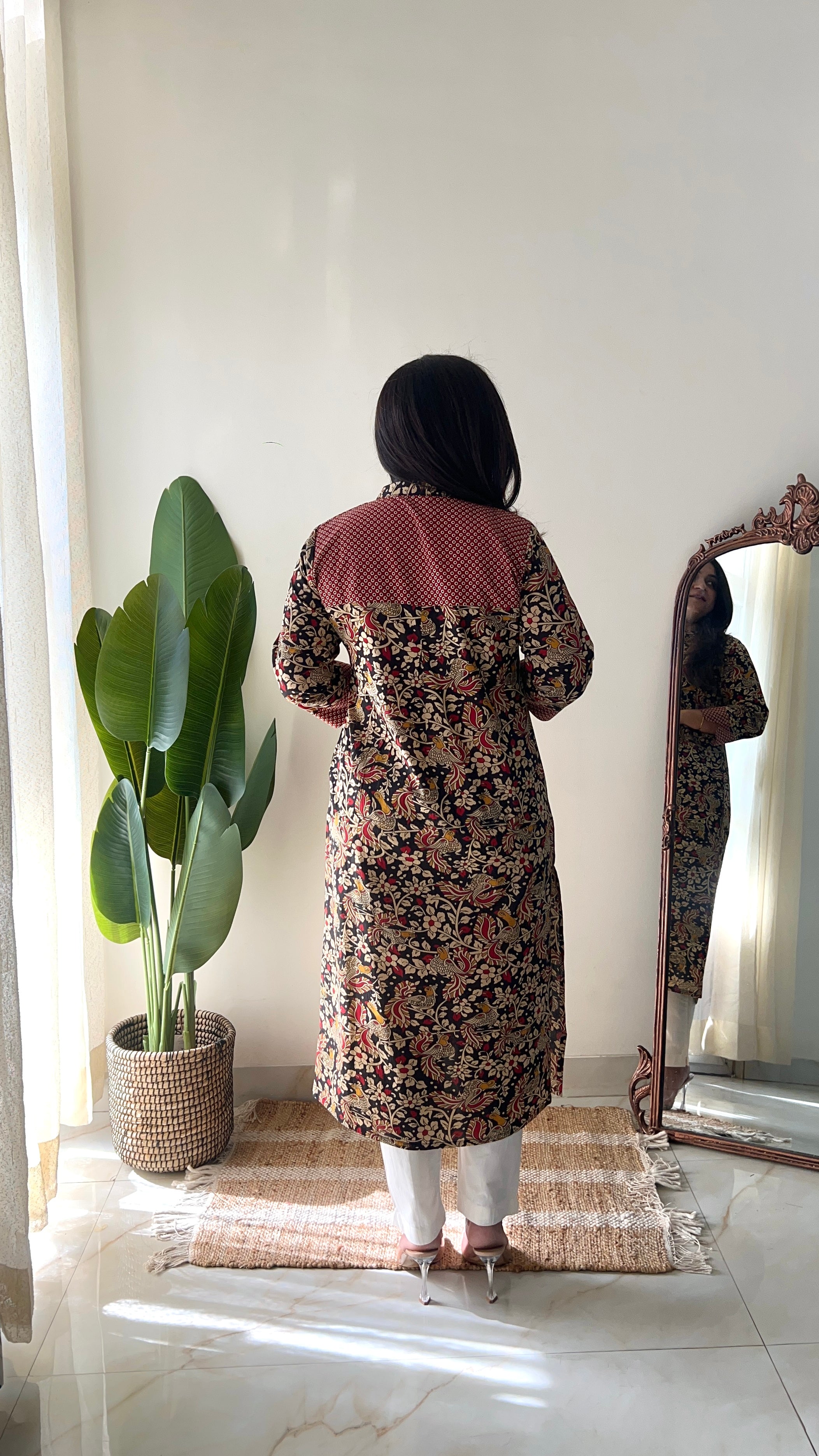 Black Kalamkari Casual Cotton Straight Kurta - The Jaipur Studio