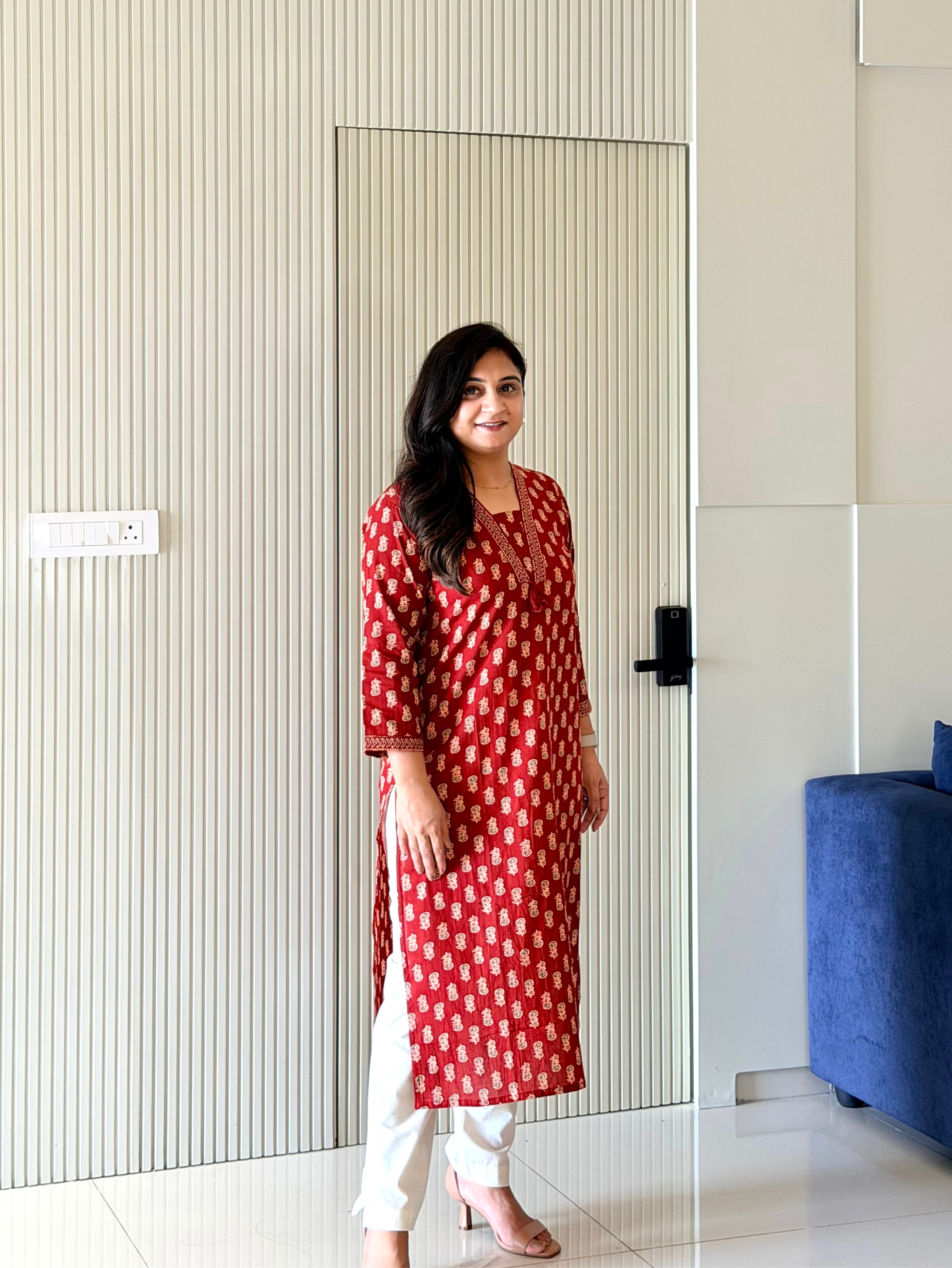 Fariha Maroon Ajrakh Cotton Casual Straight Kurta