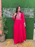 Seher Pink Hand Embroidered Muslin Long Gown