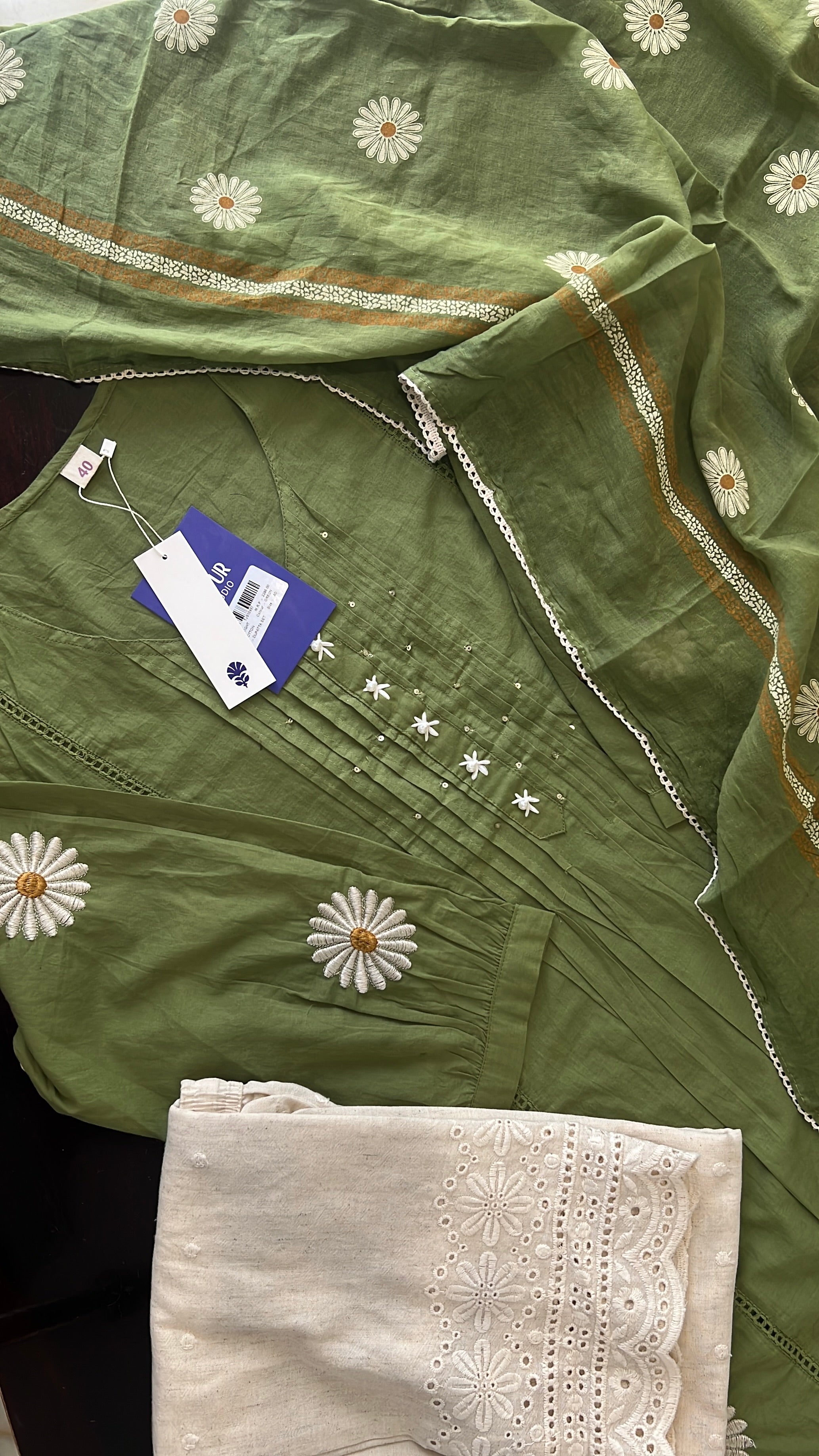 Eira Mul Cotton Embroidered A-line Pant Set