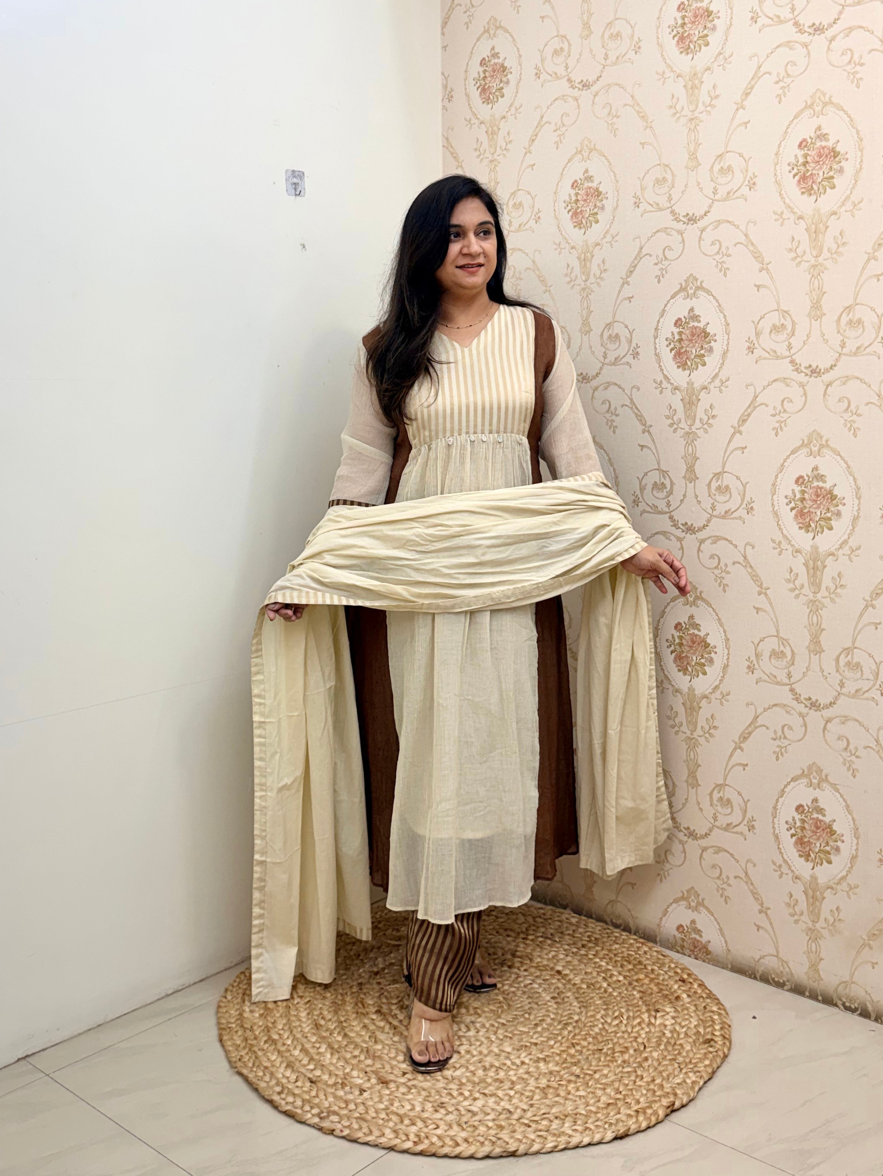 Veda Mul Chanderi Embroidered A-line Dupatta Set