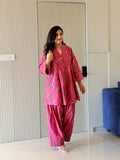 Zubeda Pink Cotton Floral A-line Farshi Coord Set