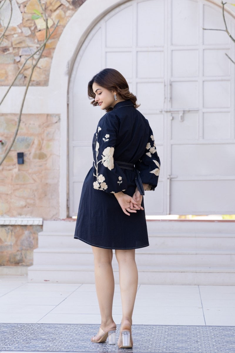 Ammy Cotton HandPainted Embroidered Short Dress