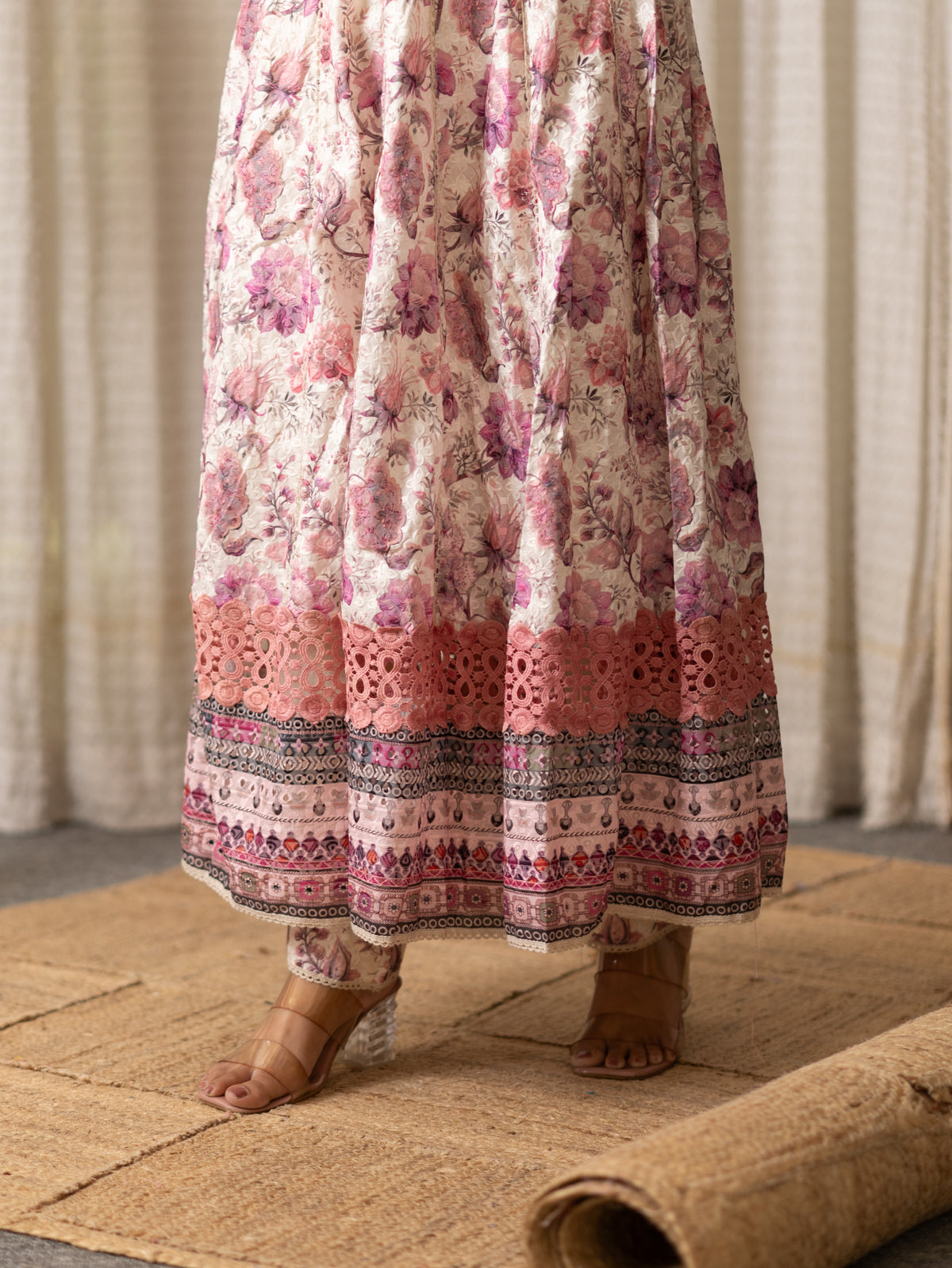 Seerat Pink Cotton Sciffili Embroidered Anarkali Set