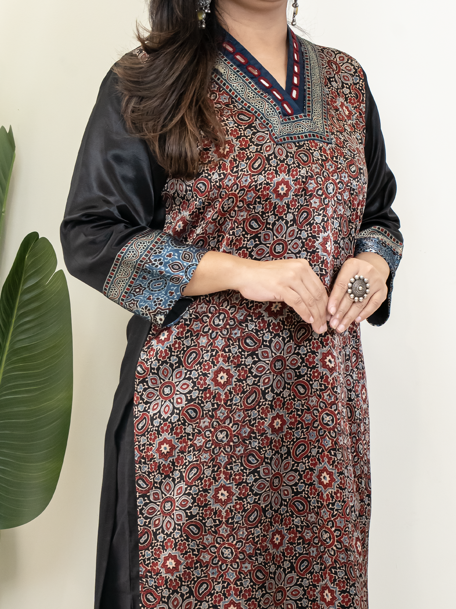Norah Black Mashru Silk Embroidered Straight Kurta