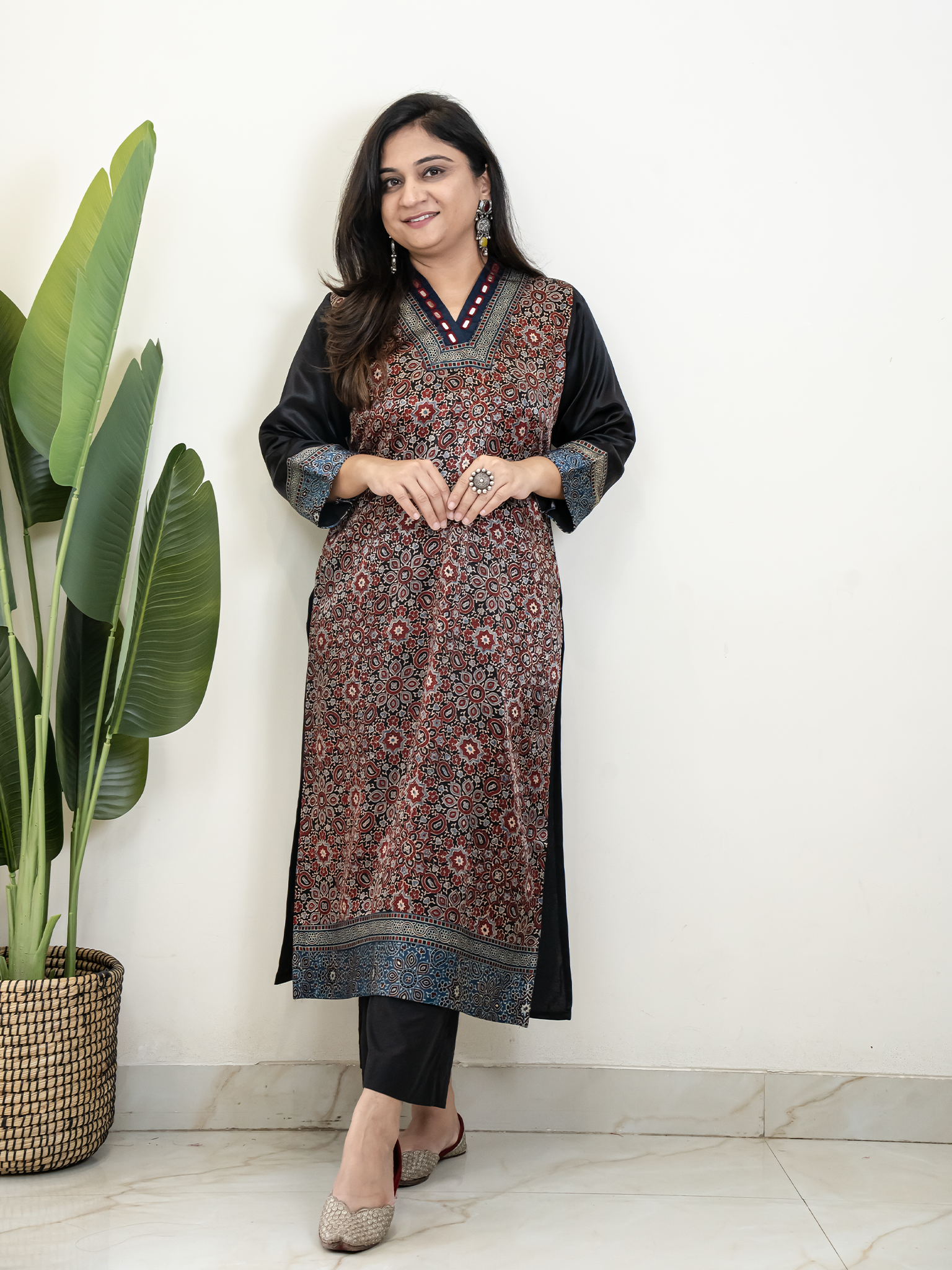 Norah Black Mashru Silk Embroidered Straight Kurta
