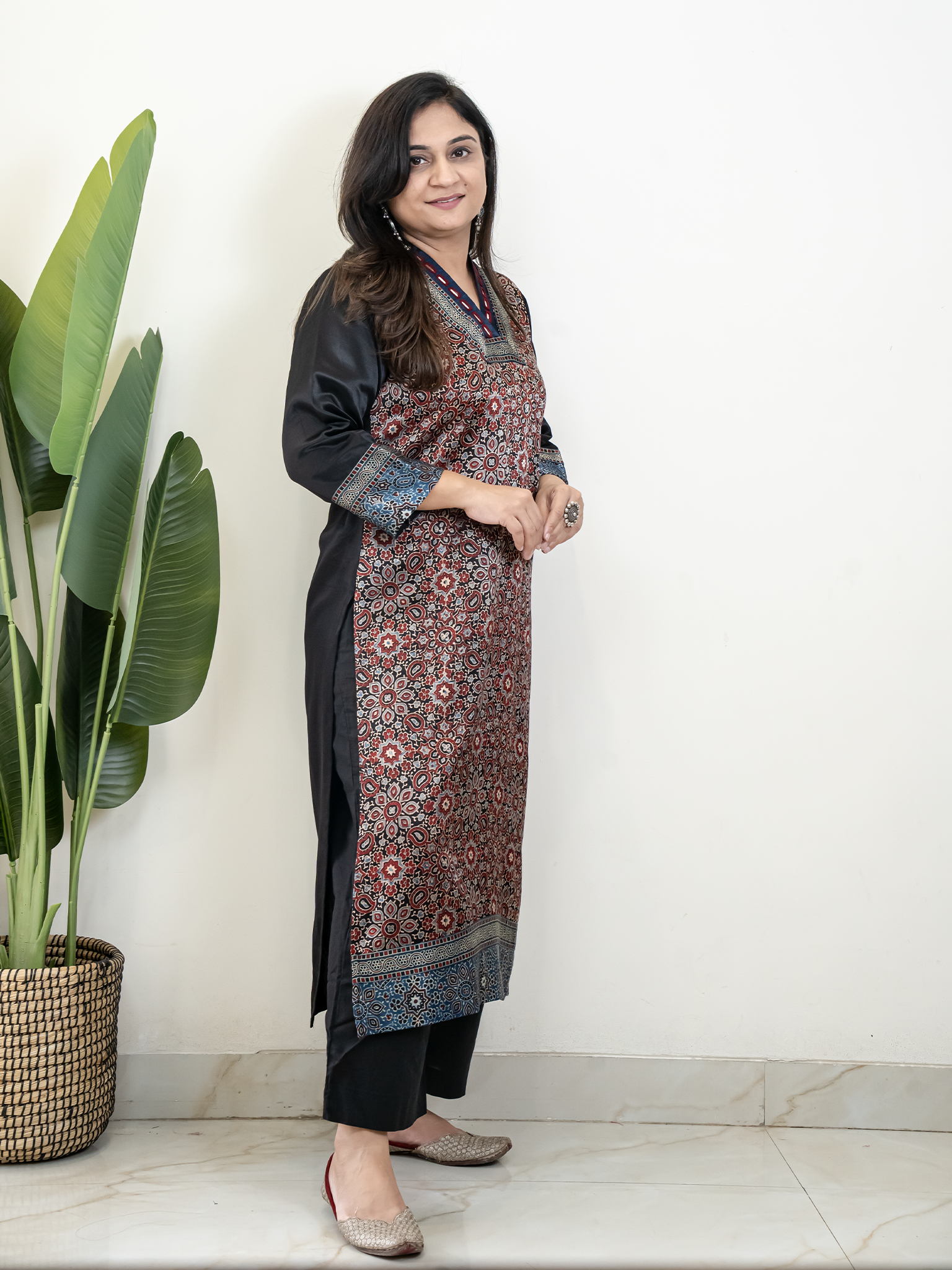 Norah Black Mashru Silk Embroidered Straight Kurta