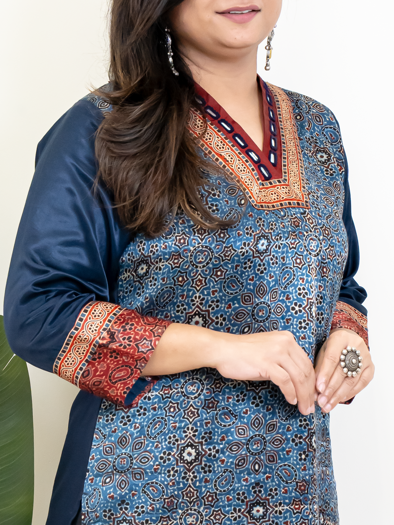 Norah Blue Mashru Silk Embroidered Straight Kurta