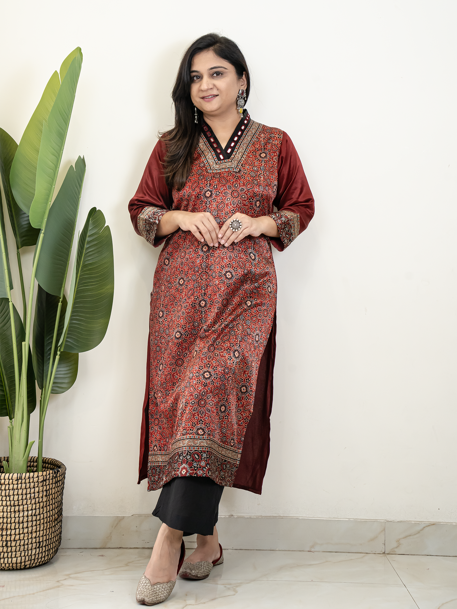 Norah Red Mashru Silk Embroidered Straight Kurta