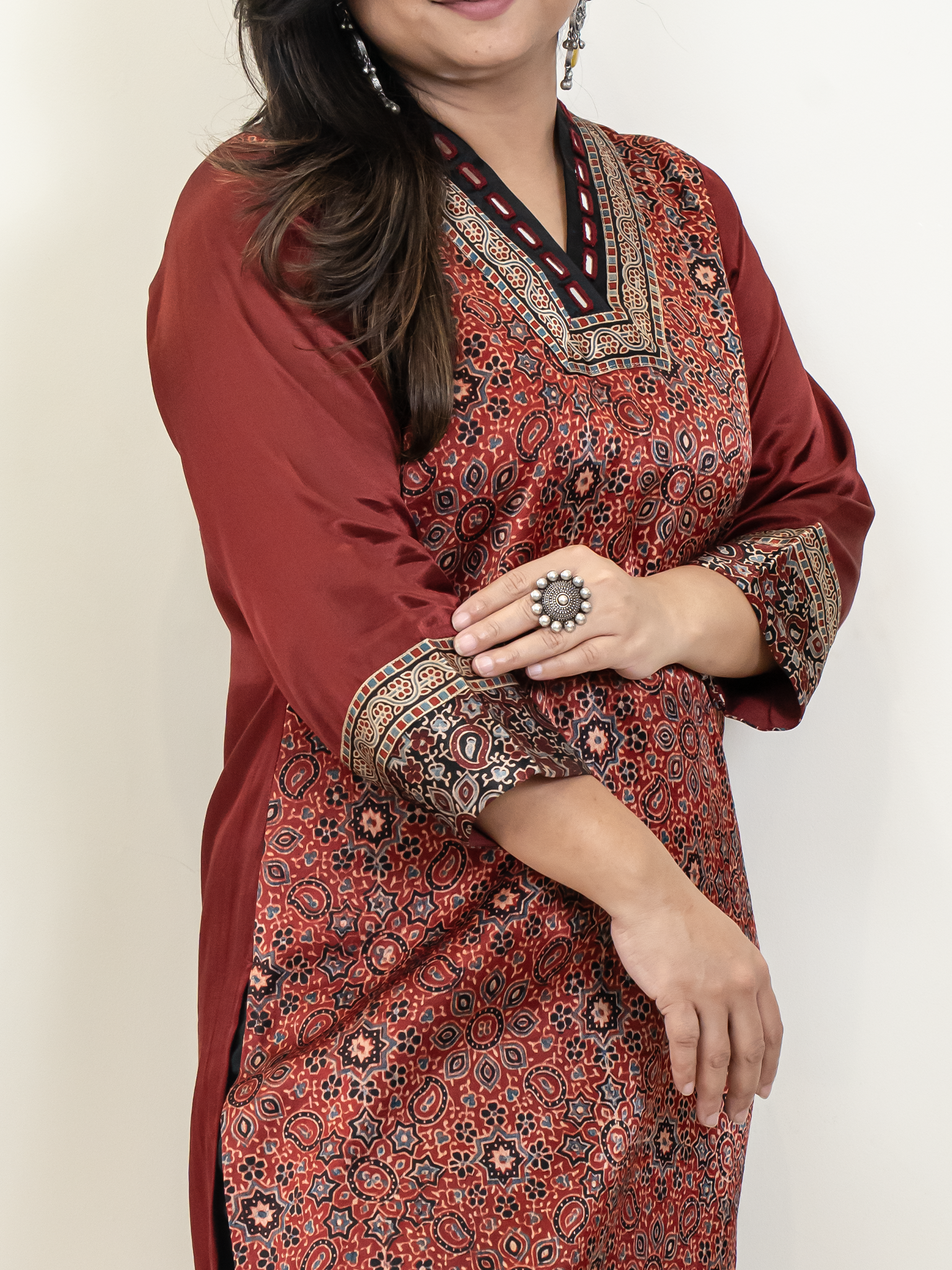 Norah Red Mashru Silk Embroidered Straight Kurta