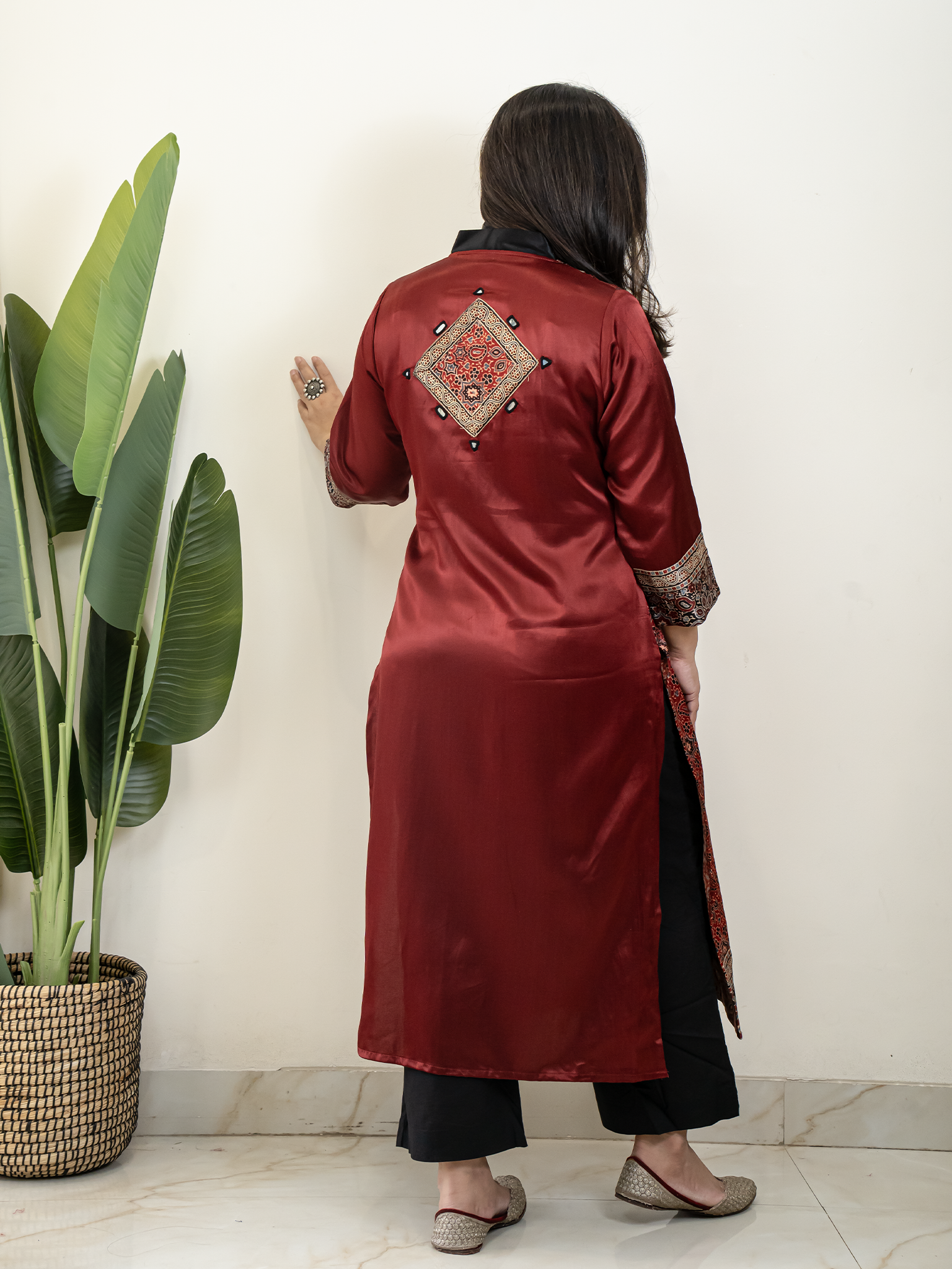 Norah Red Mashru Silk Embroidered Straight Kurta