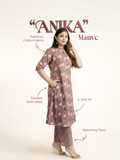 Anika Mauve Floral A-line Cotton Kurta Set