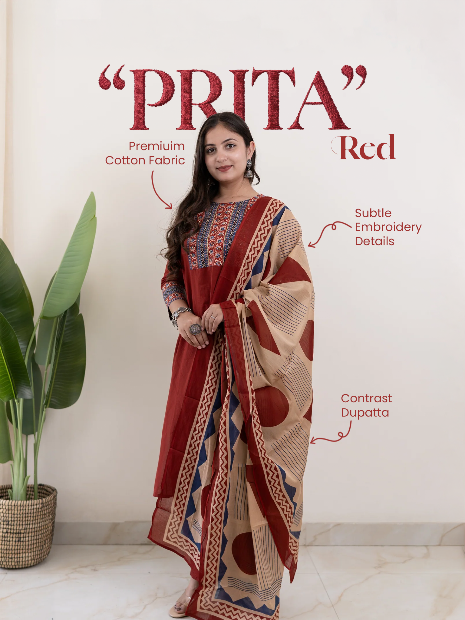 prita Cotton Embroidered Straight Dupatta Set