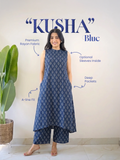 Kusha Blue Indigo Rayon A-line Coord Set