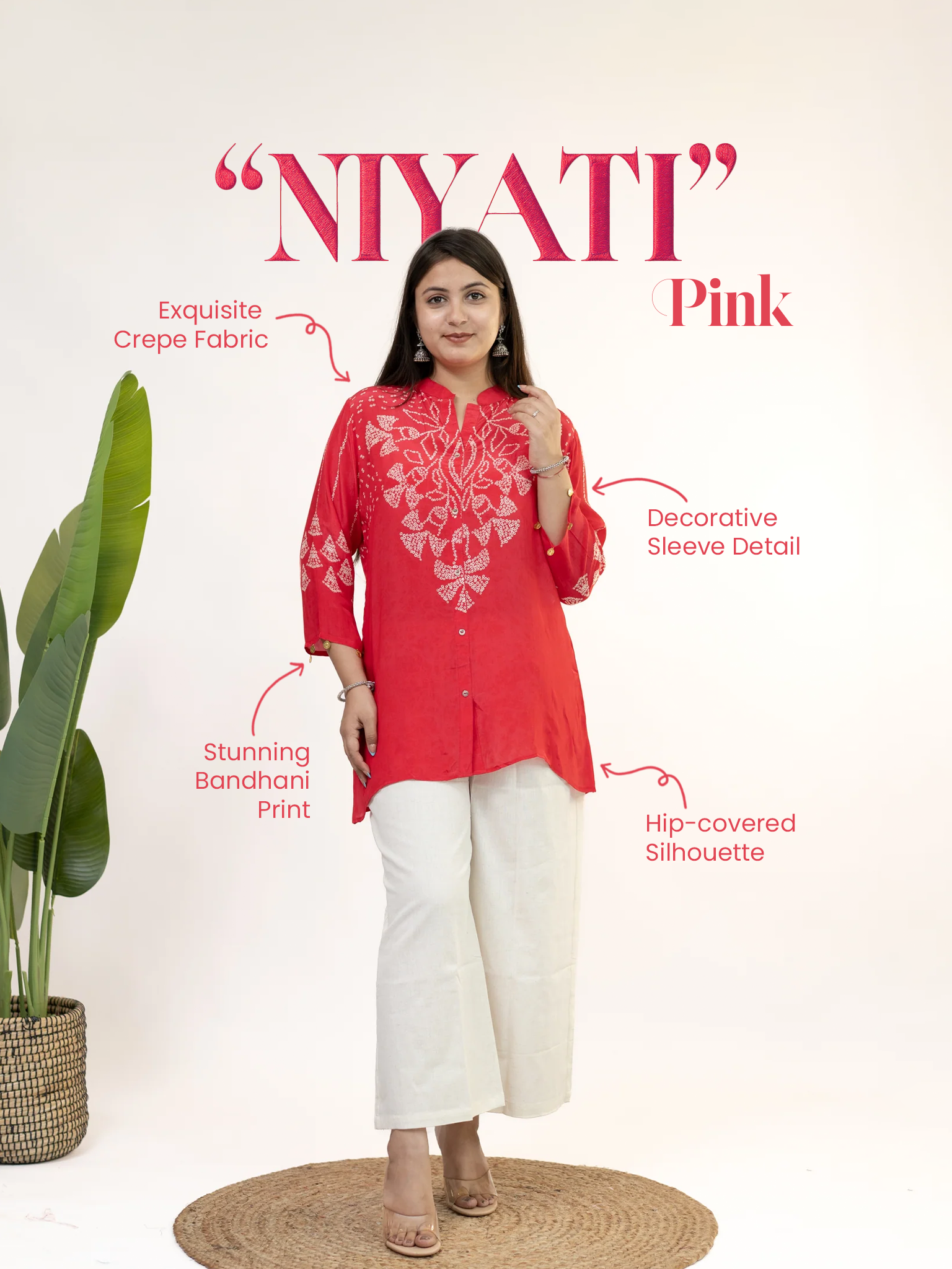 Niyati Pink Crepe Bandhani HandDetailed Shirt