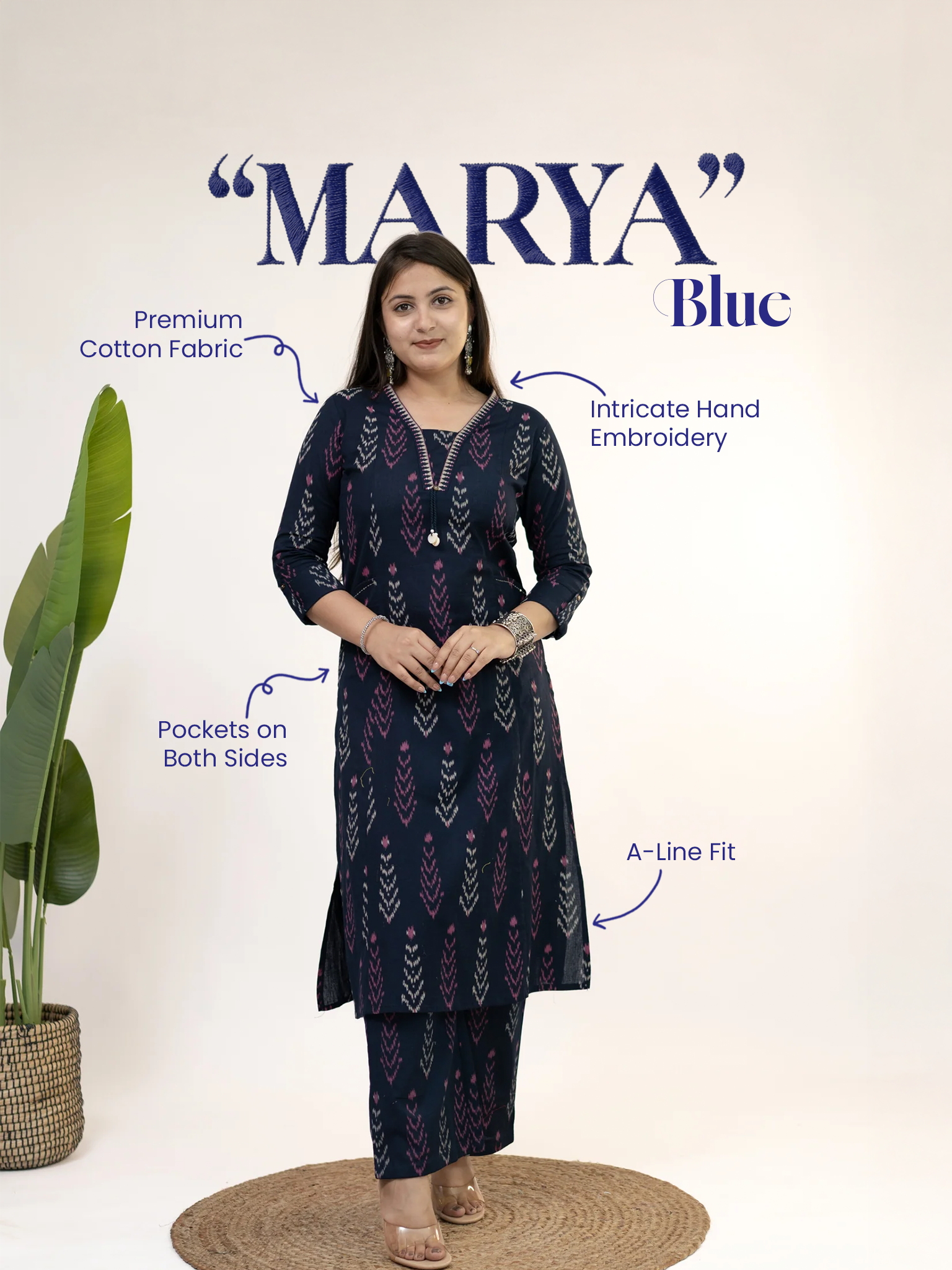 Marya Blue Cotton Ikkat Straight Kurta Set