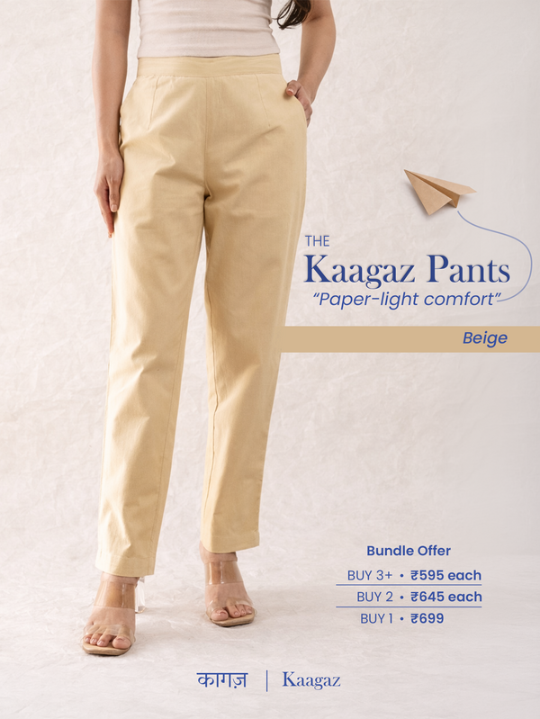 All-Day Cotton Straight Pant for Women-Beige