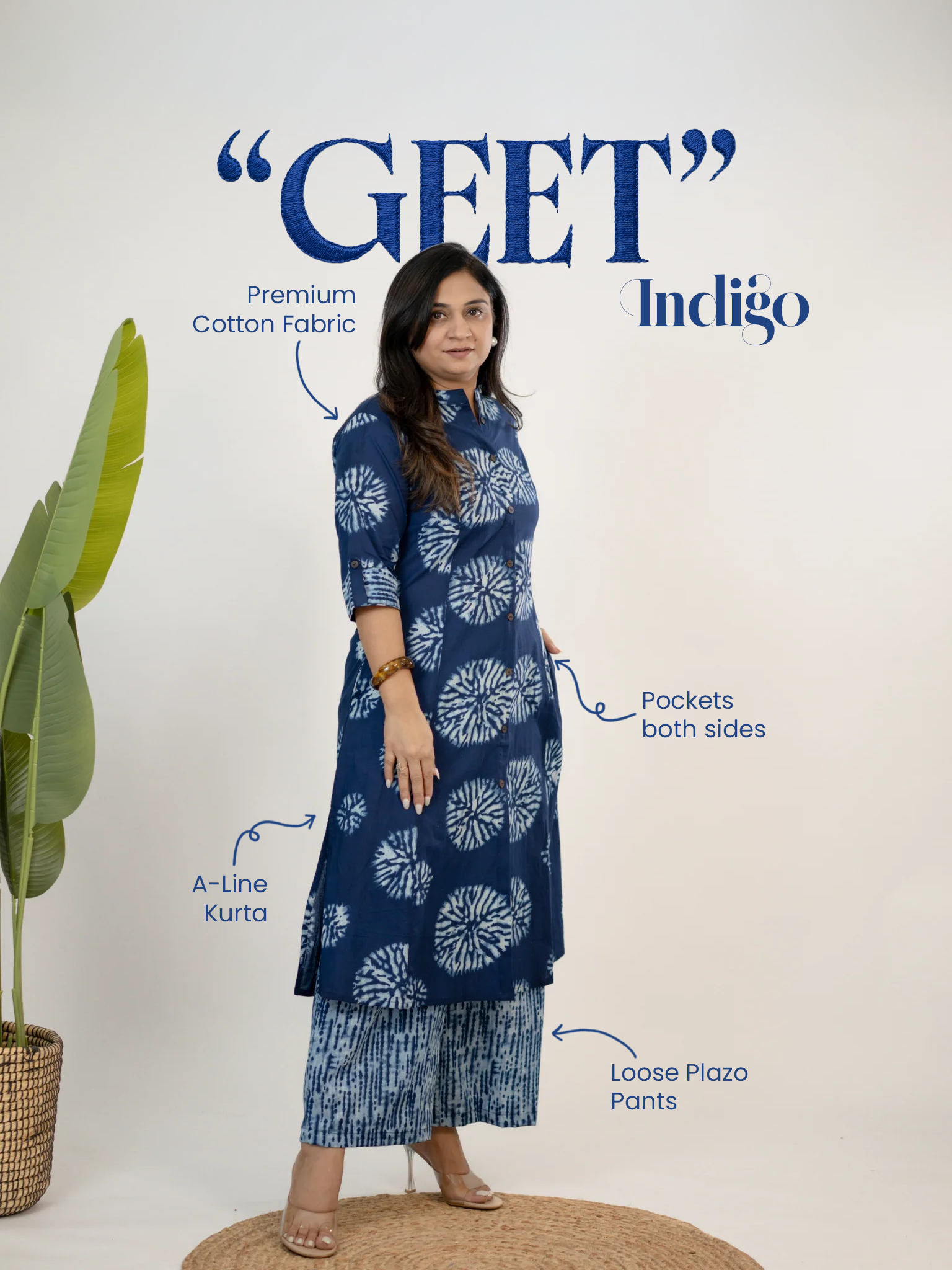 Geet Indigo Cotton A-line Kurta Set