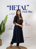 Hetal Blue Cotton Ajrakh Embroidered A-line Kurta