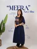 Meera Blue Cotton Ajrakh Embroidered A-line Kurta