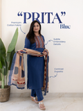 Prita Blue Cotton Embroidered Straight Dupatta Set