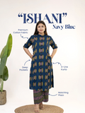 Ishani Navy Blue Cotton A-line Kurta Set