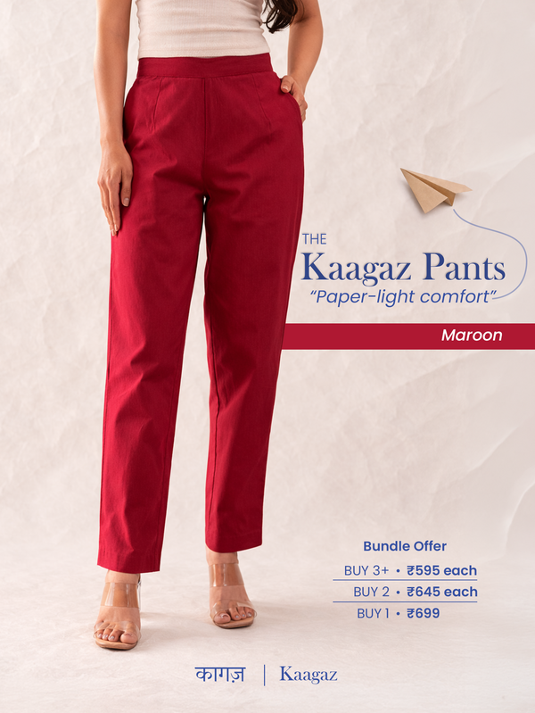 All-Day Cotton Straight Pant for Women-Maroon